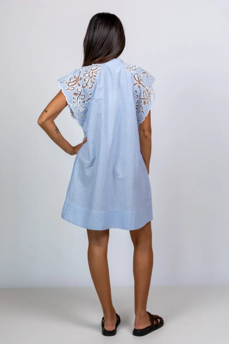 SUNCOO SUNCOO CIDJI Jurk met kanten mouwen - Bleu
