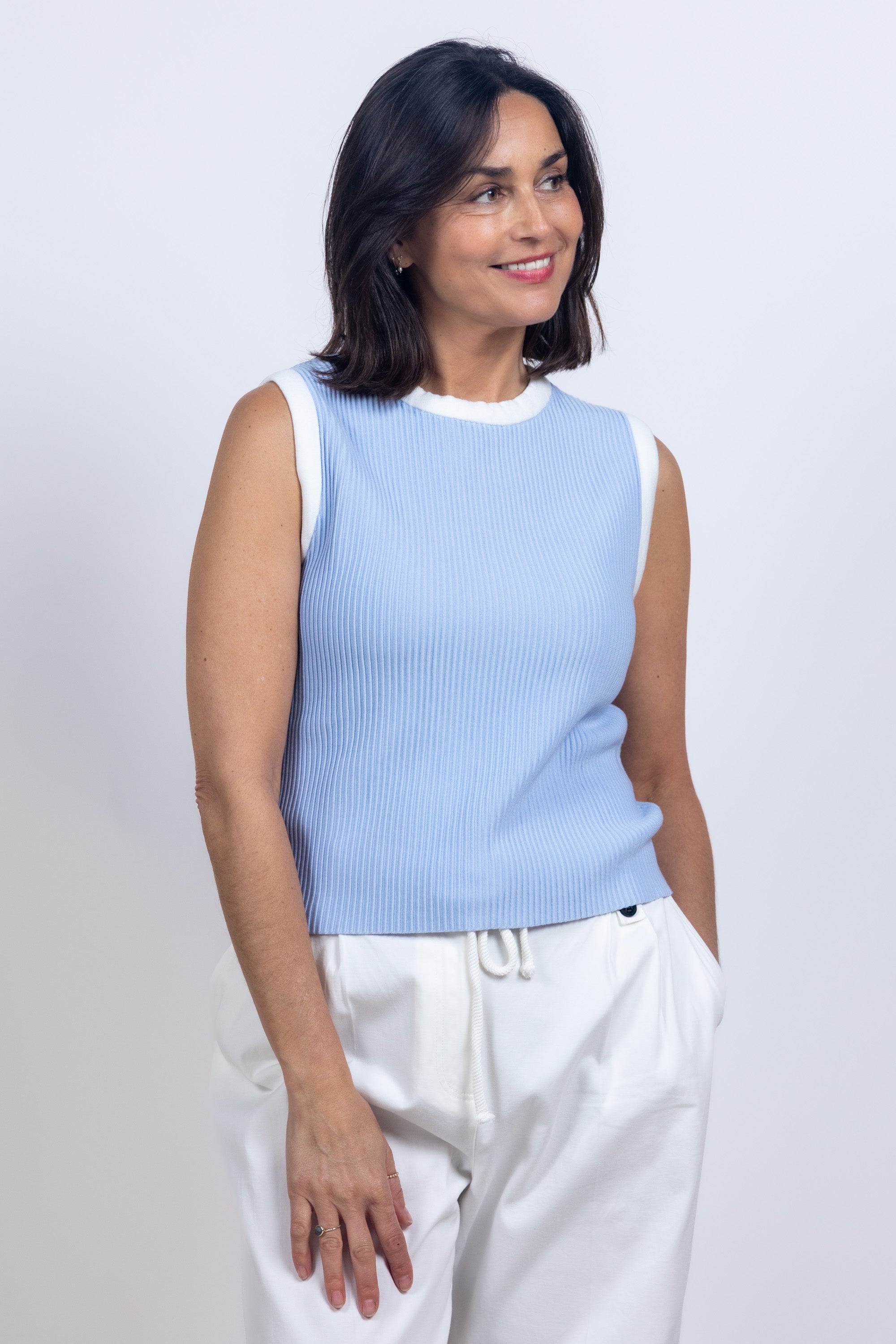 Mouwloos topje rib - Bleu