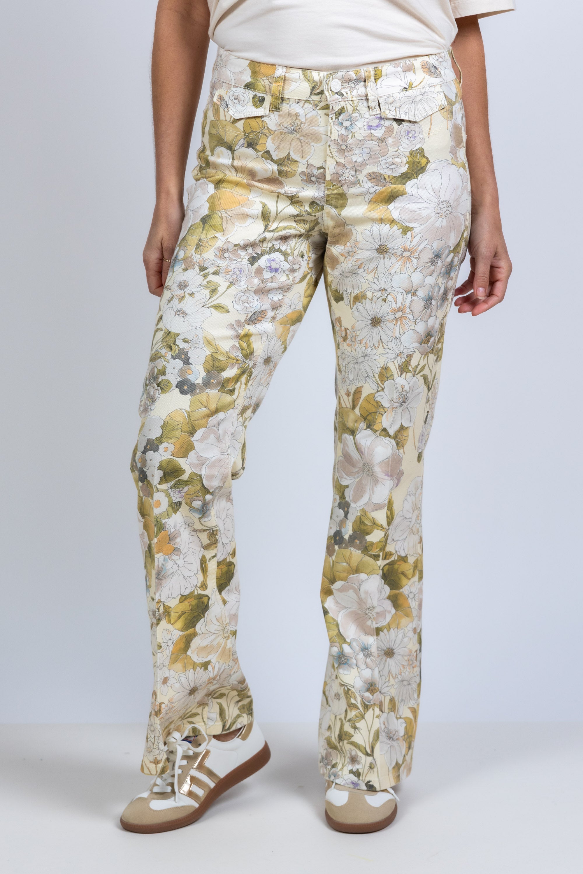 Broek met bloemenprint - Khaki