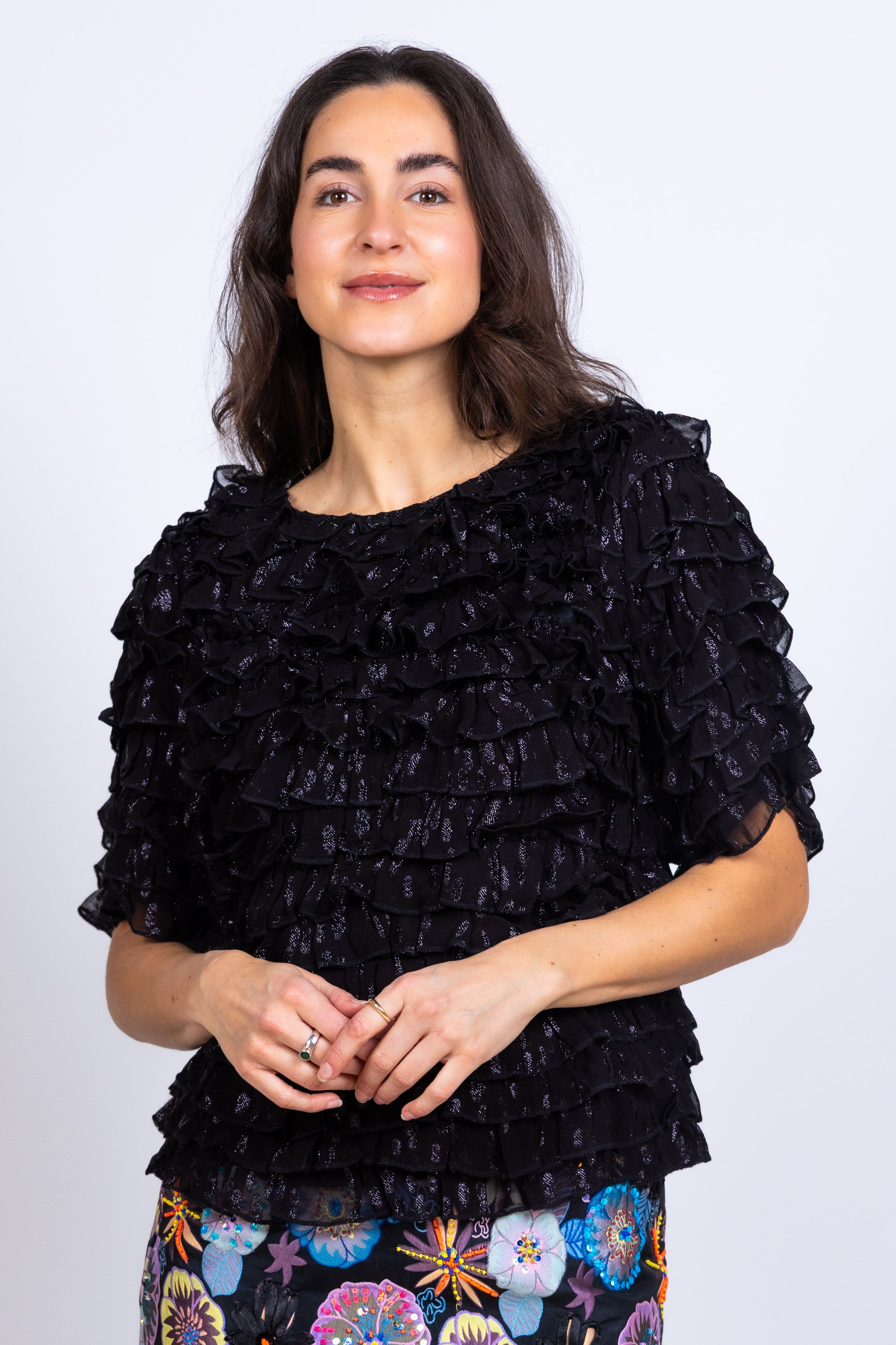 Blouse met ruches - Zwart