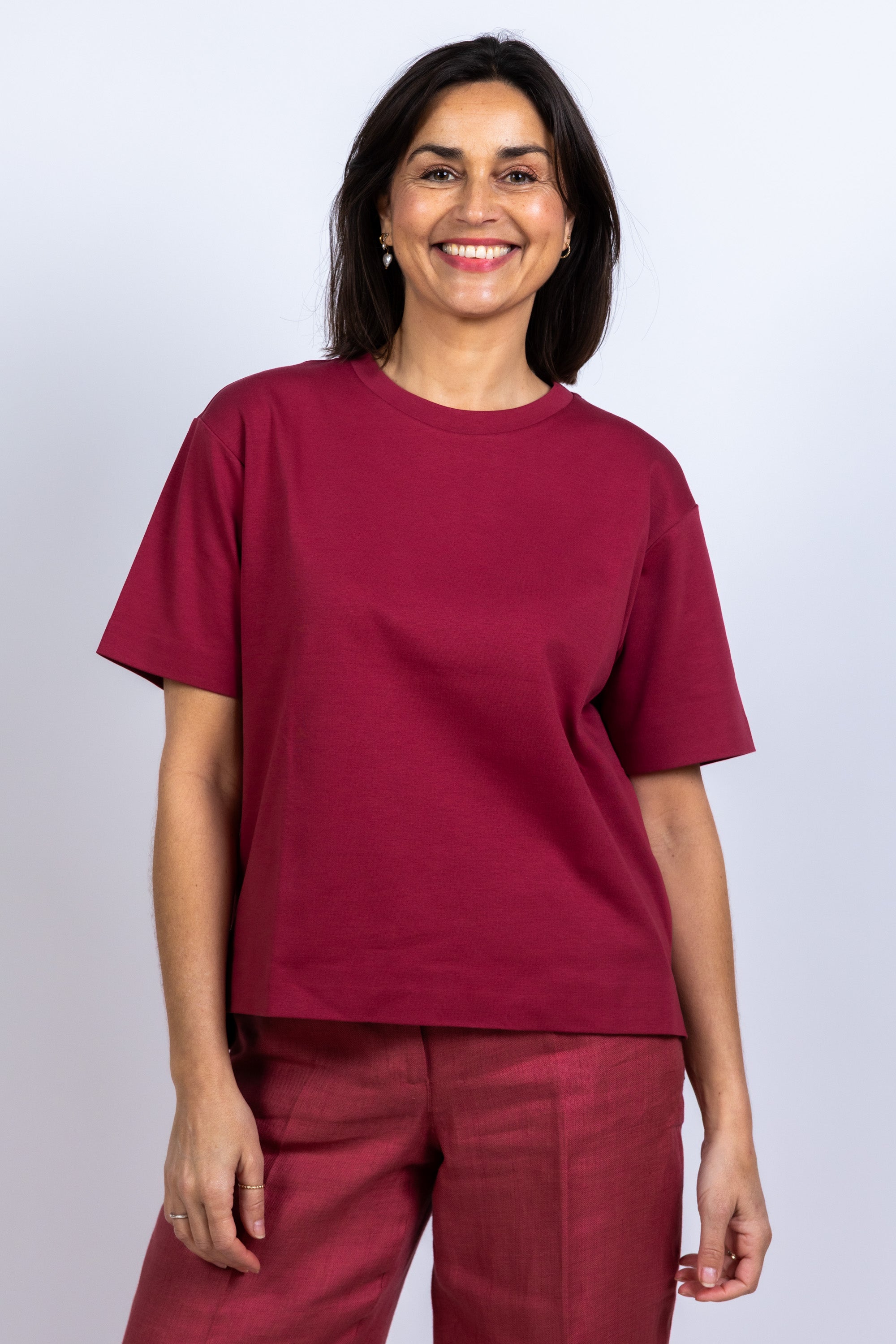 T-shirt met ronde hals - Steenrood