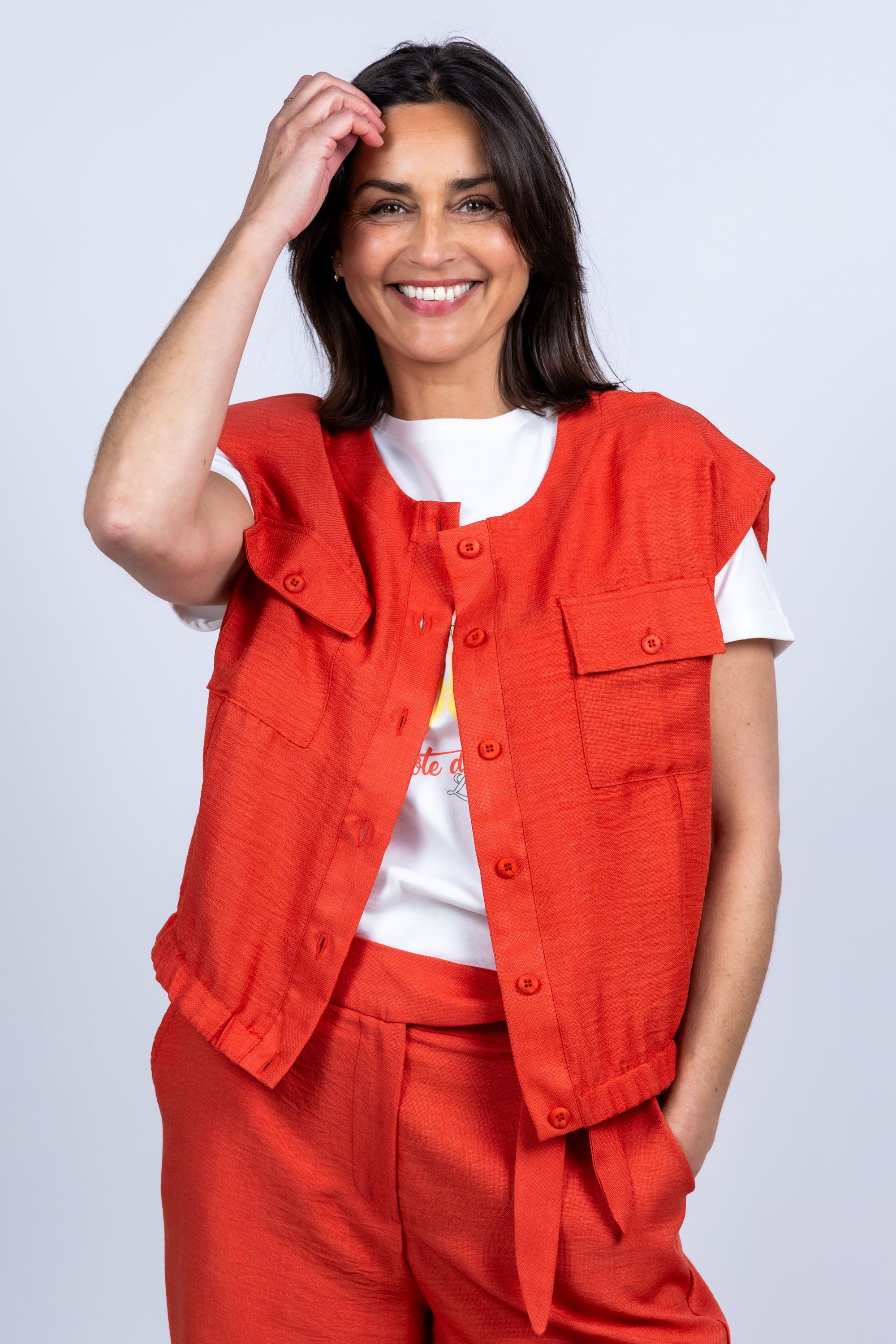 Gilet met knopen - Steenrood