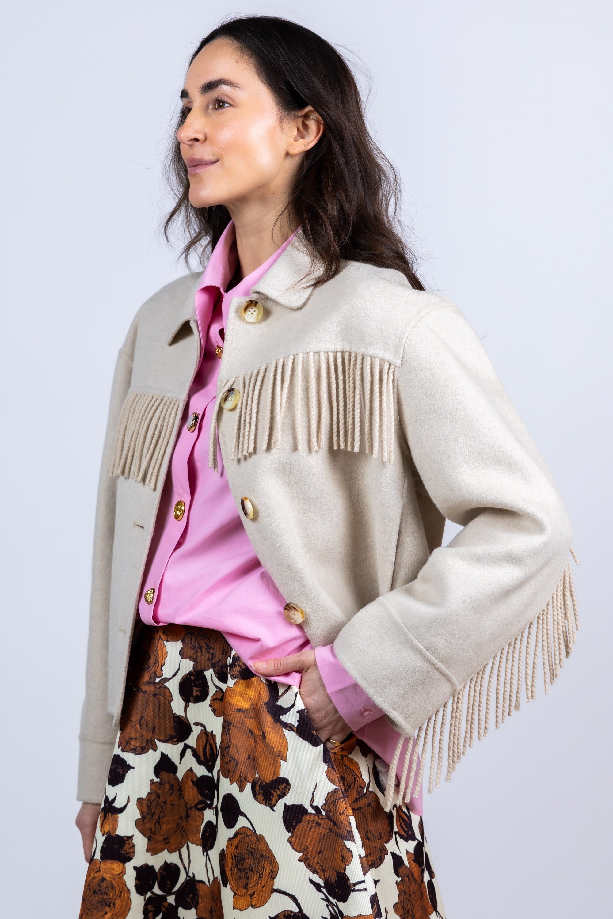 Jasje met franjes - Beige