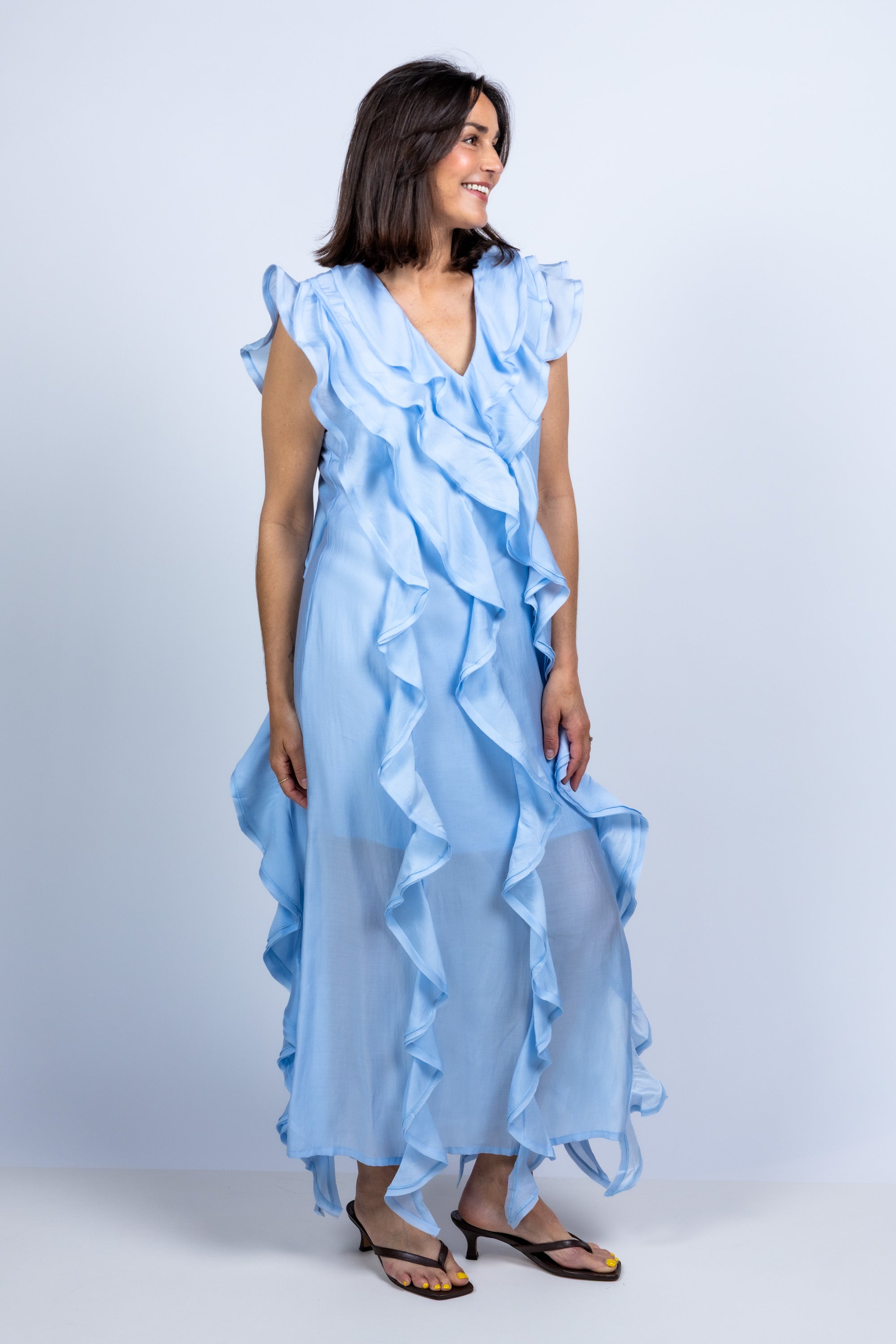 Jurk met ruches - Bleu