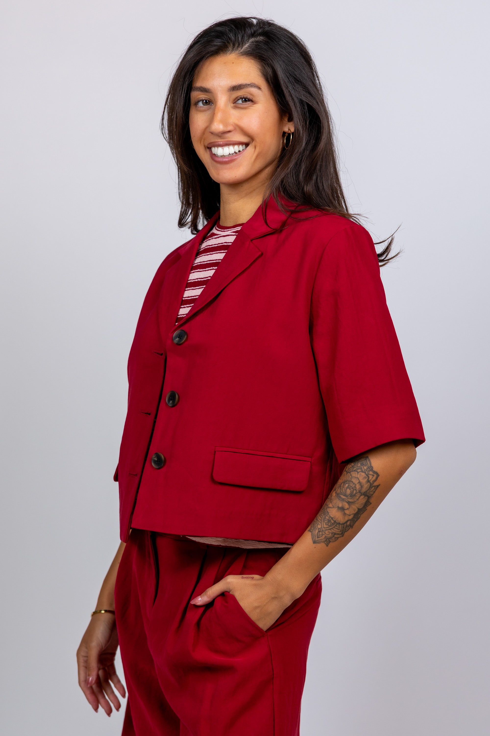 Blazer met knopen - Donkerbordeaux