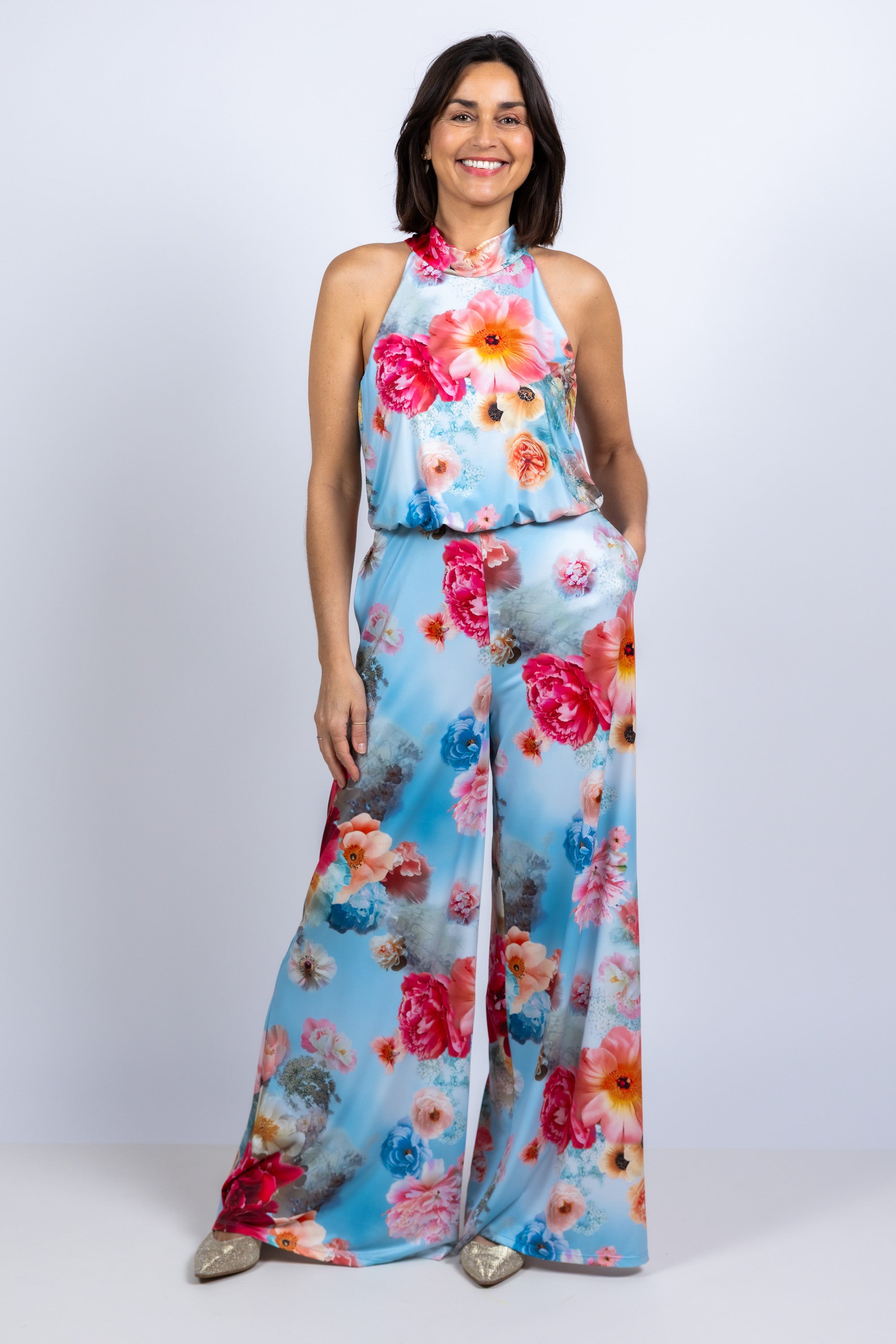 Jumpsuit met halterhals - Bleu