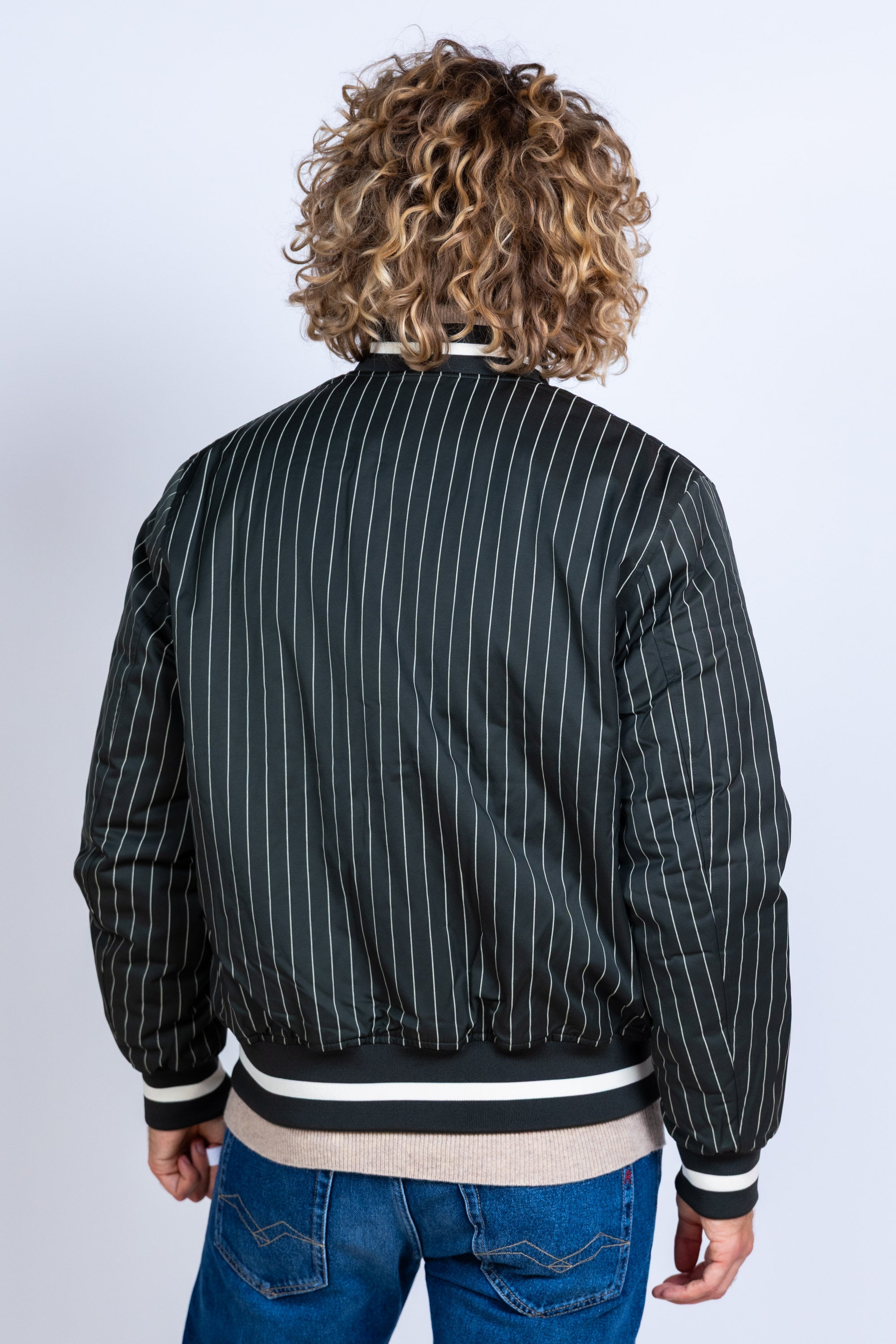 Bomber met strepen - Olijfgroen