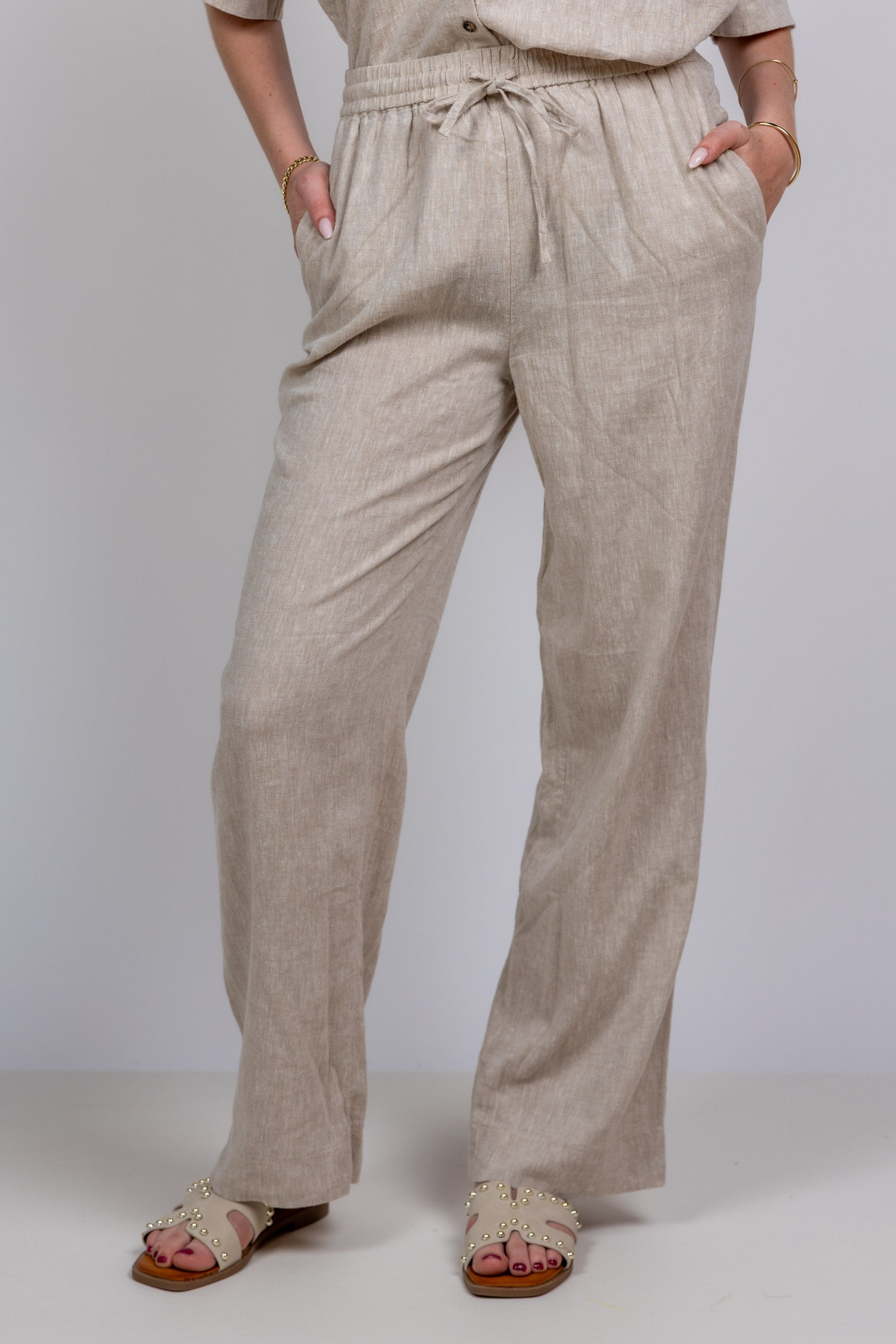 Broek met elastische taille - Beige