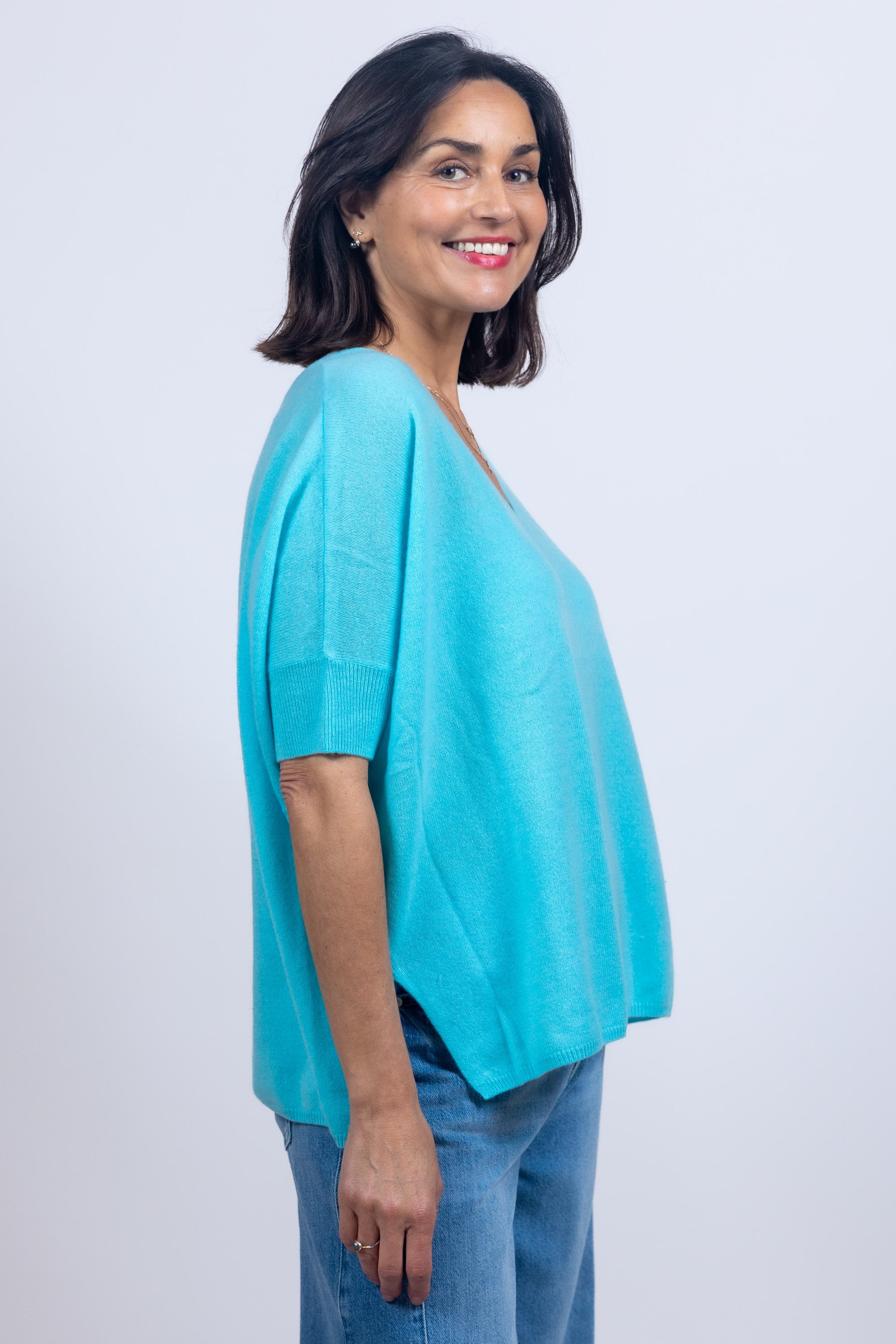 Trui met V-hals - Aqua