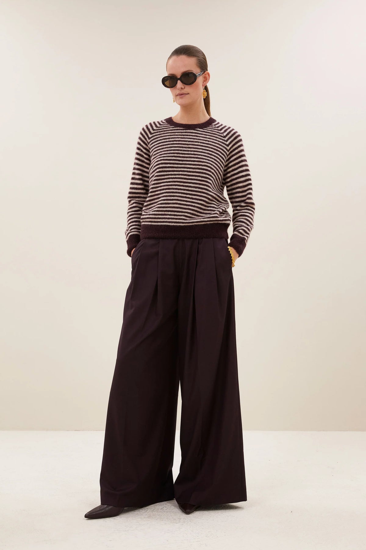 BY-BAR BY-BAR SALLY STRIPE PULL donkerbordeaux