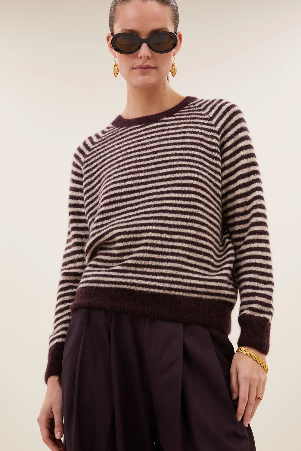 BY-BAR BY-BAR SALLY STRIPE PULL donkerbordeaux
