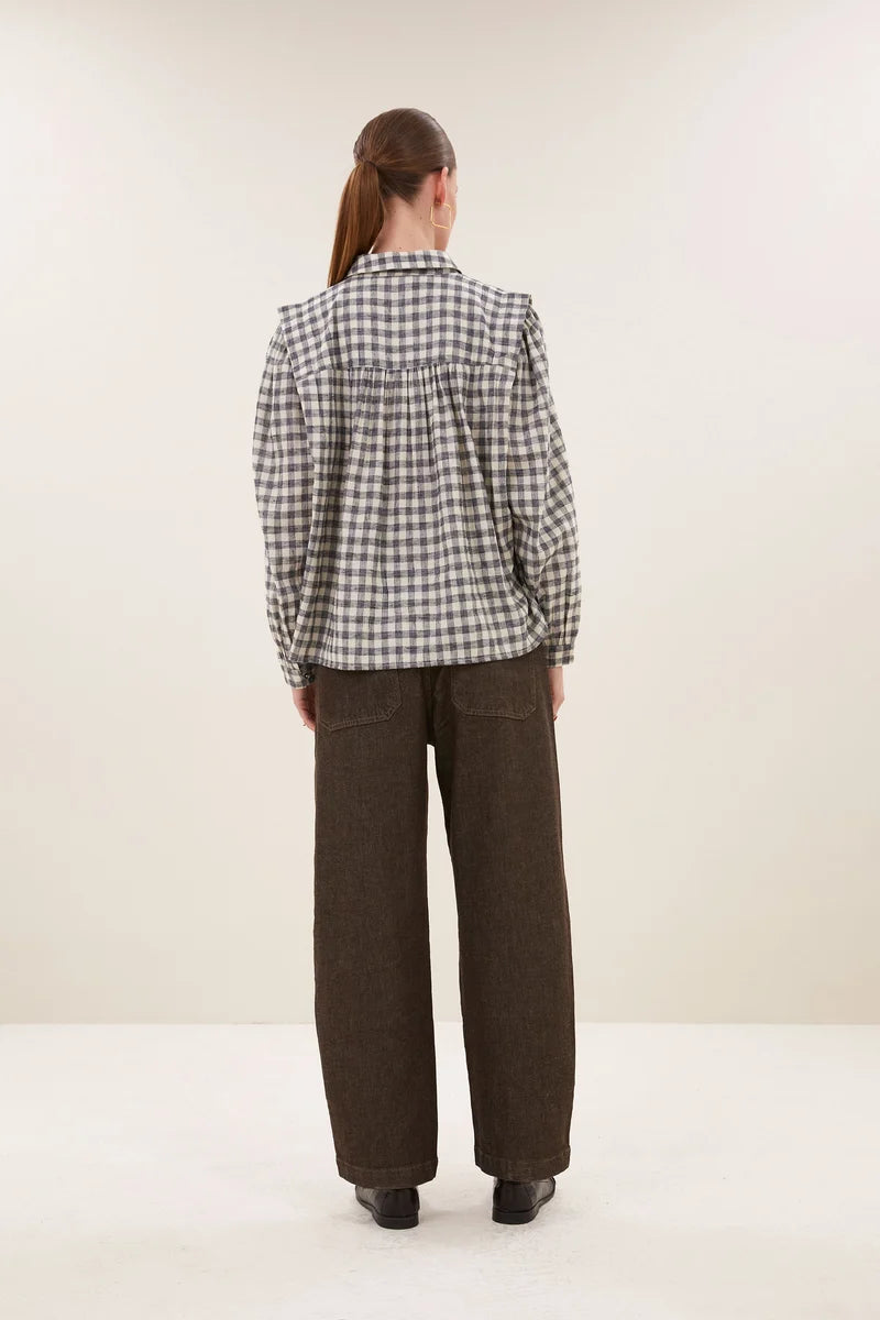 BY-BAR BY-BAR MAIA CHECK BLOUSE lichtgrijs