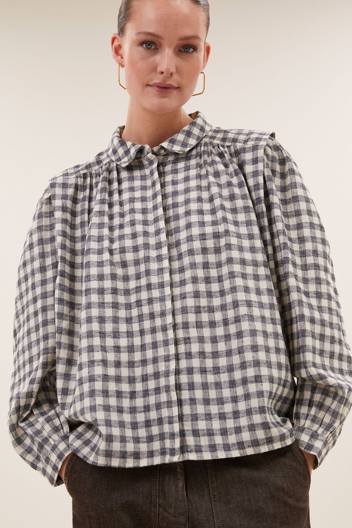 BY-BAR BY-BAR MAIA CHECK BLOUSE lichtgrijs