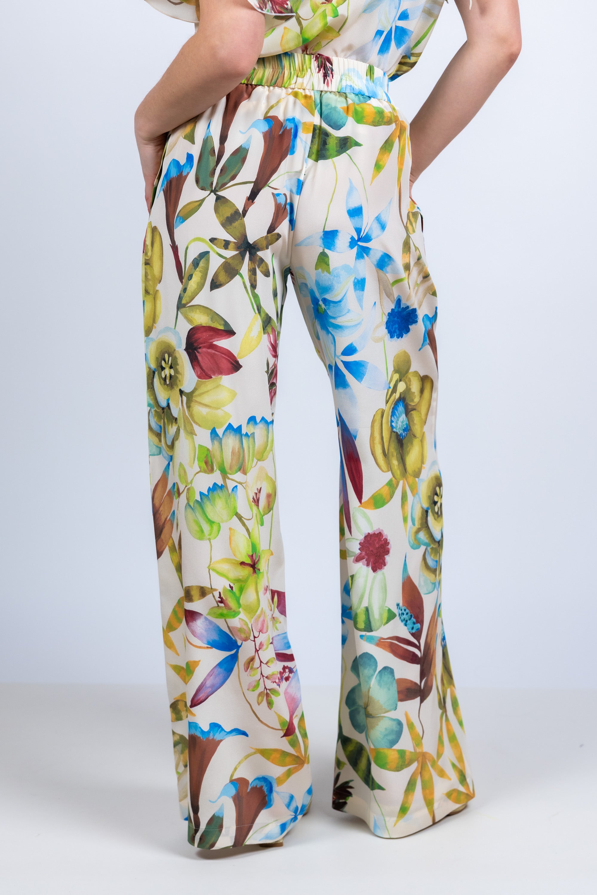 Wijde broek met print - Ecru