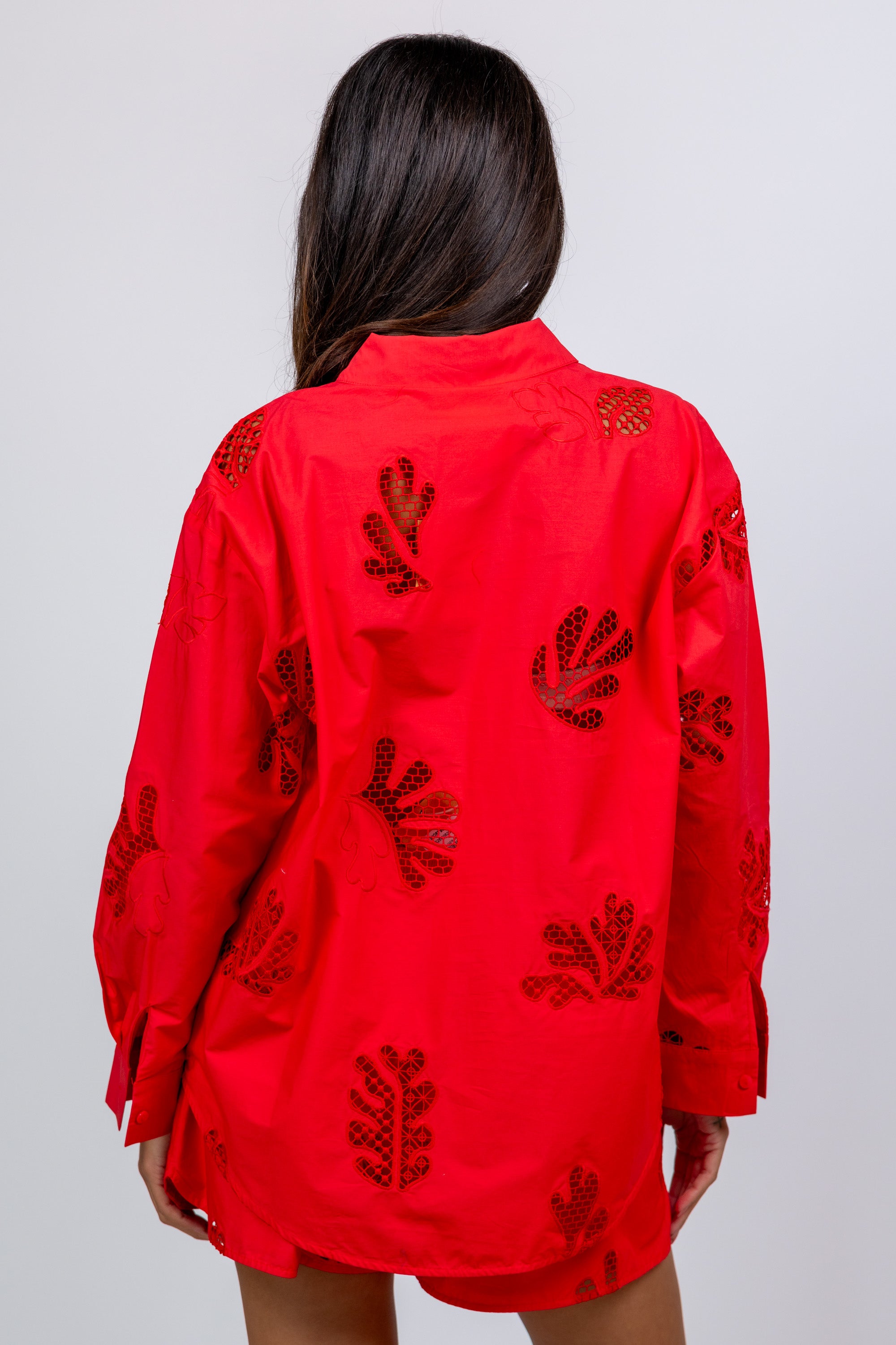 Blouse met opengewerkt patroon - Rood
