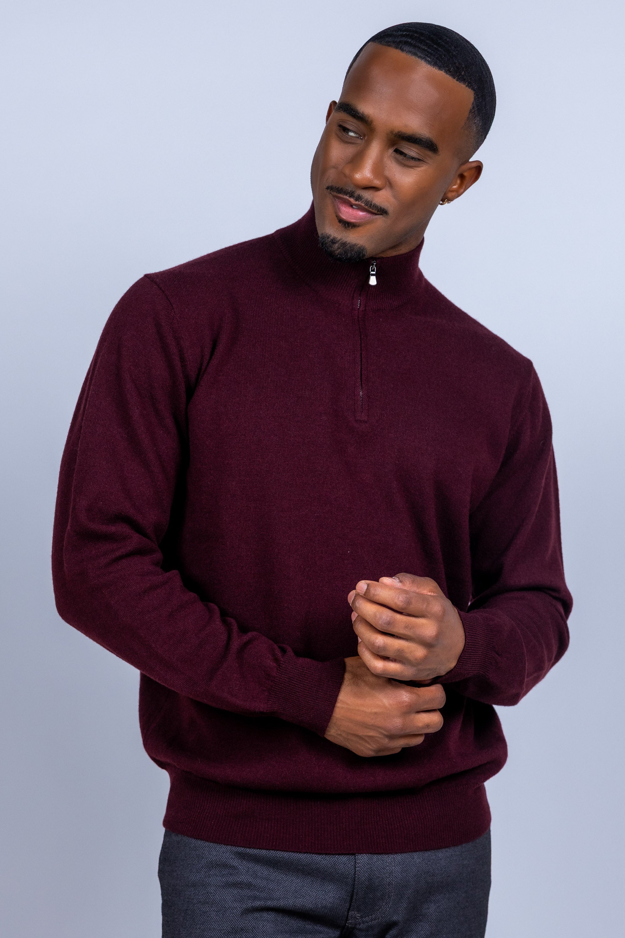 Trui met halve rits - Donkerrood