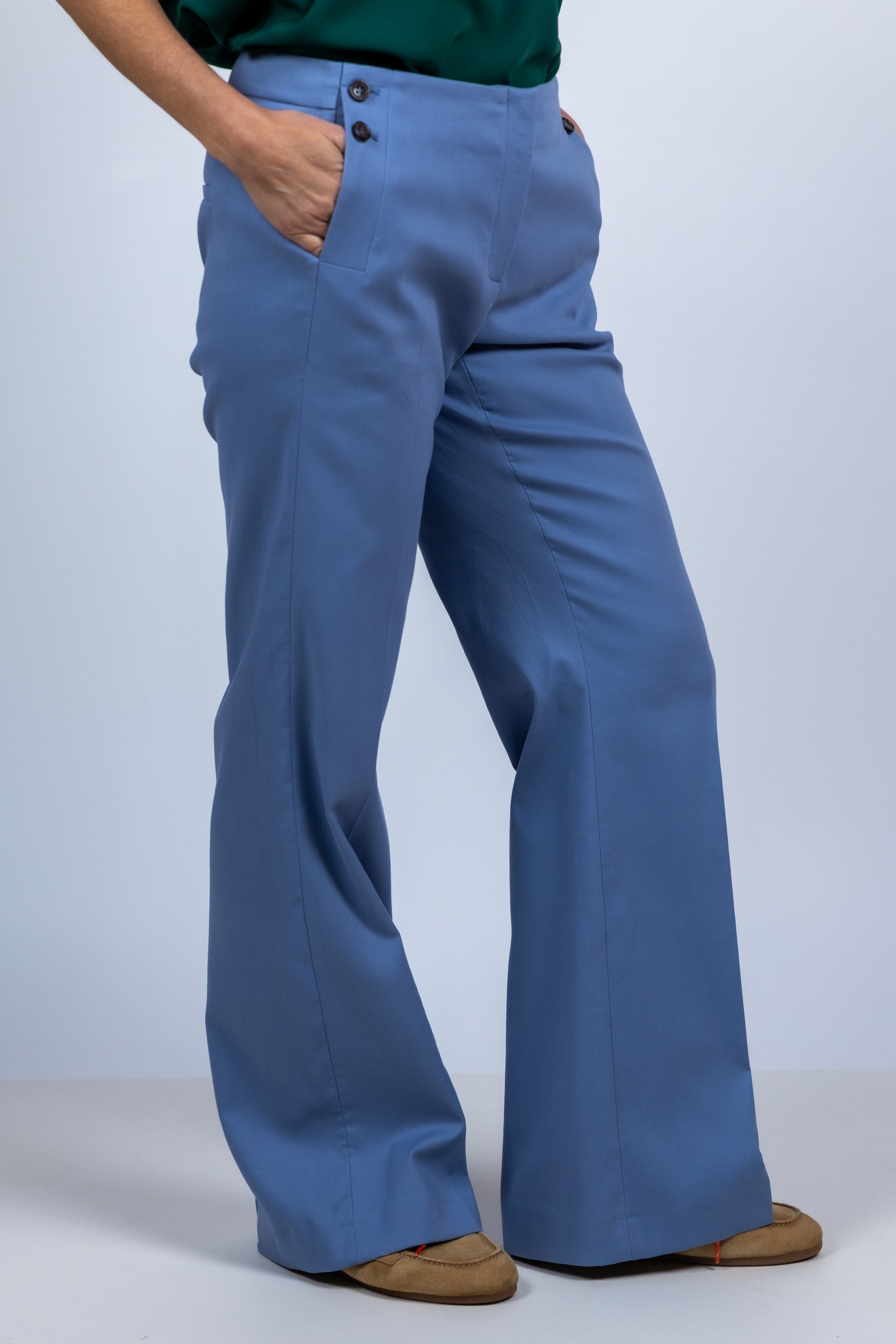 Wijde pantalon met knopen - French blue