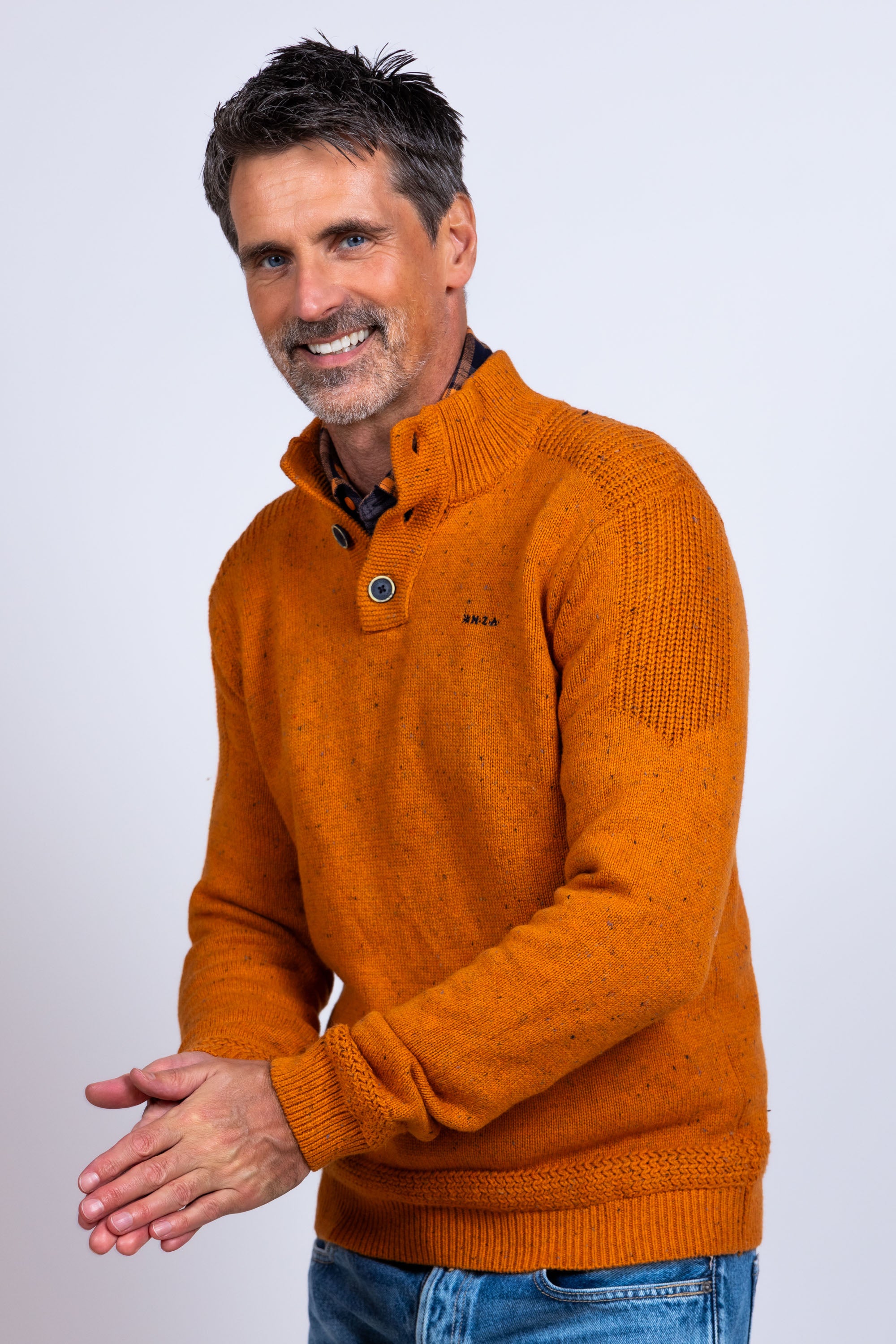 Trui met knoopkraag - Oranje