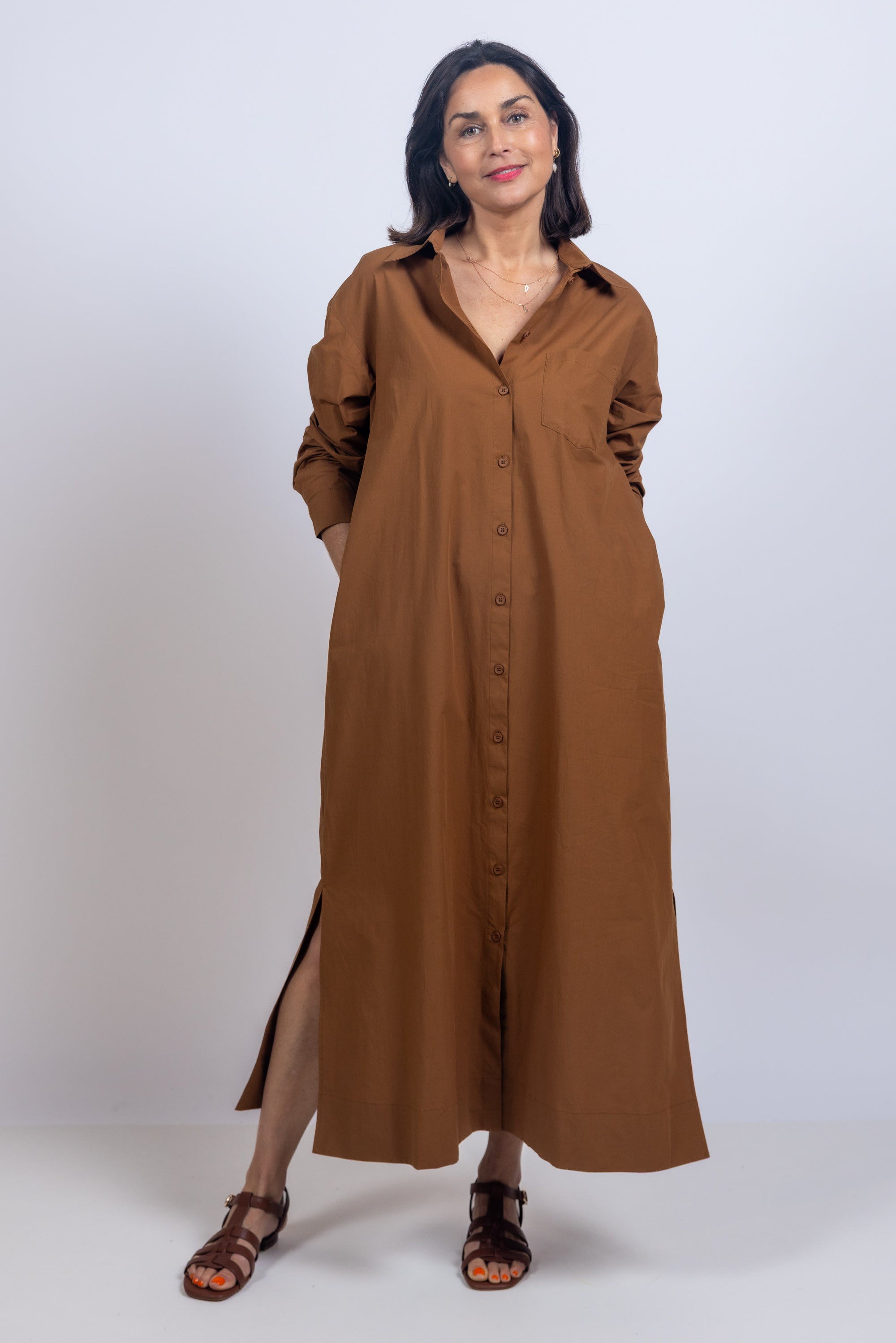 Maxi blousejurk - Cognac