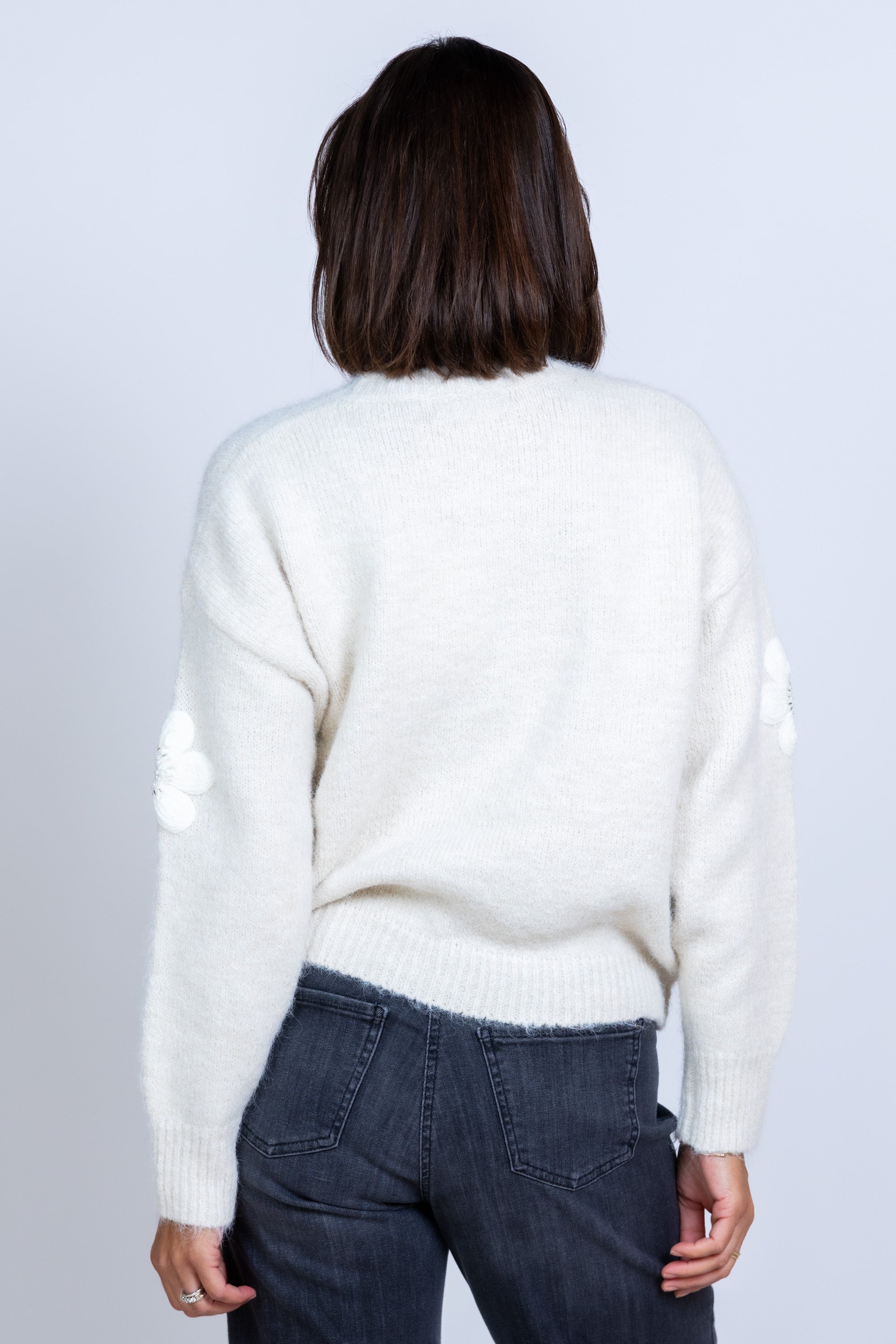 Trui met bloemmotief - Ecru