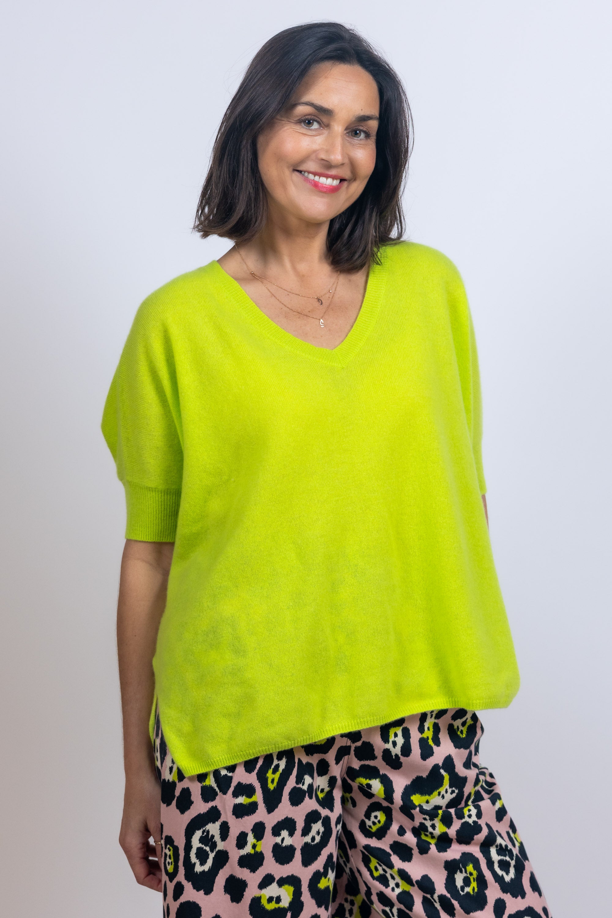 Trui met V-hals - Lime