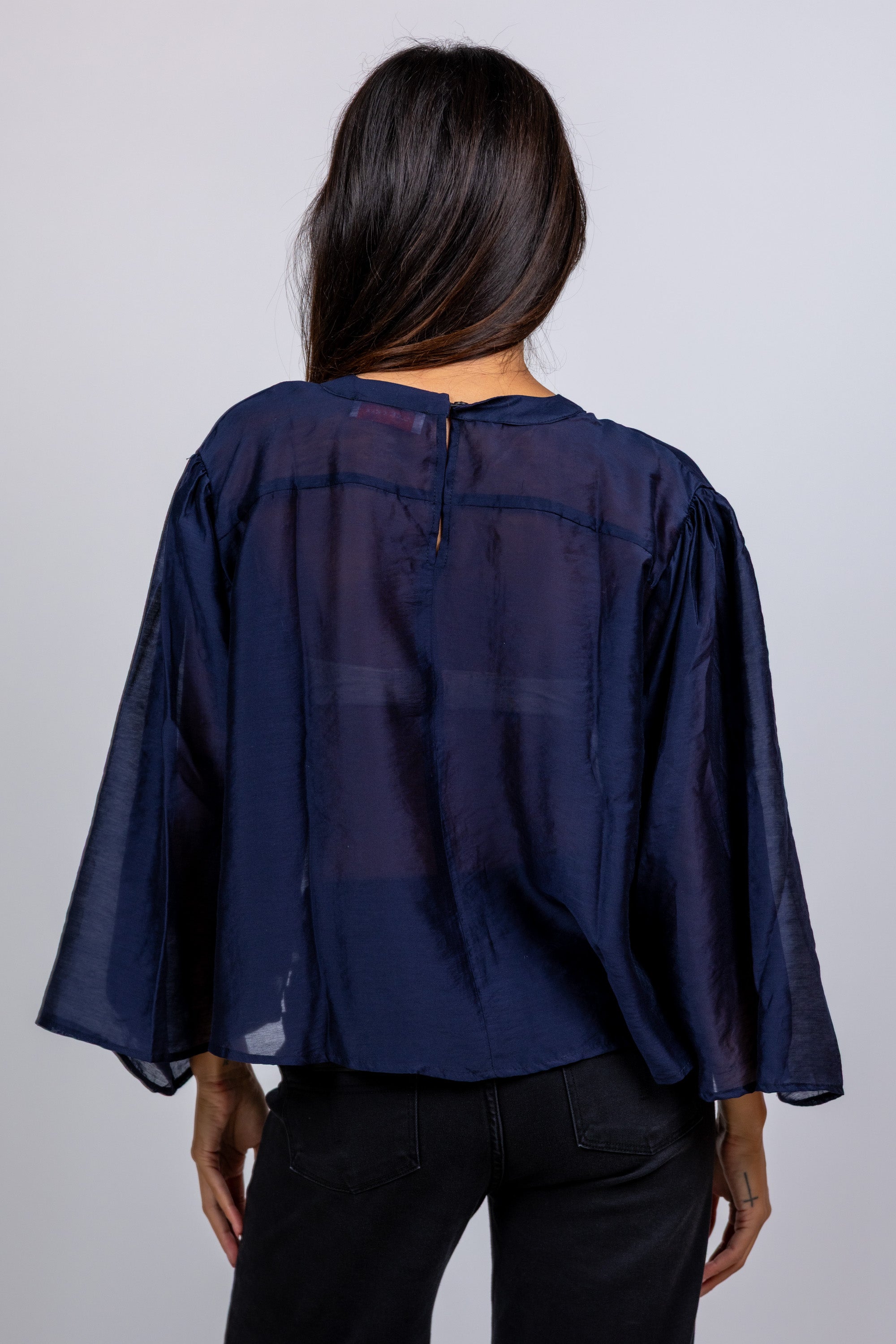 Blouse met wijde mouwen - Marine