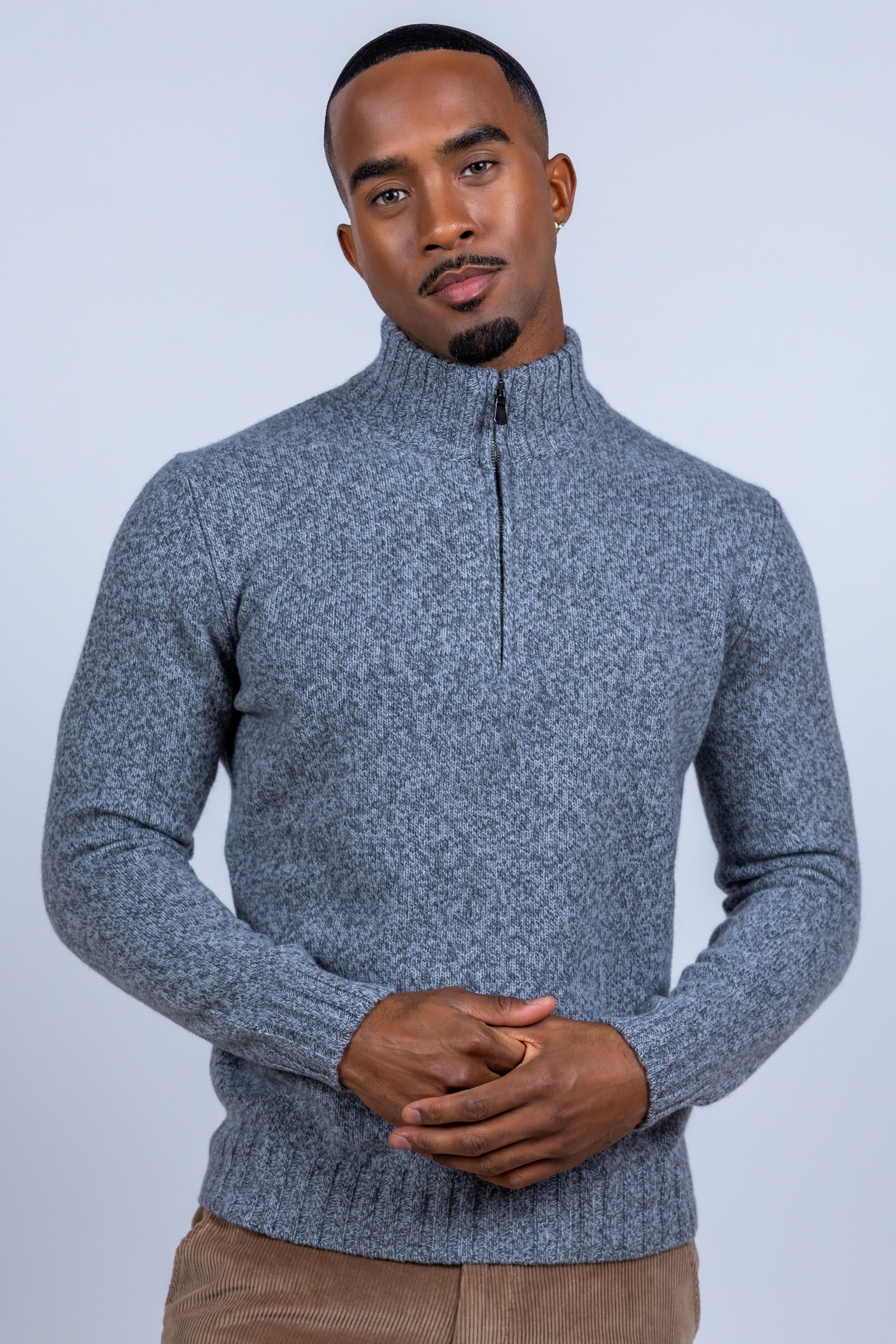 Trui met halve rits - Middengrijs