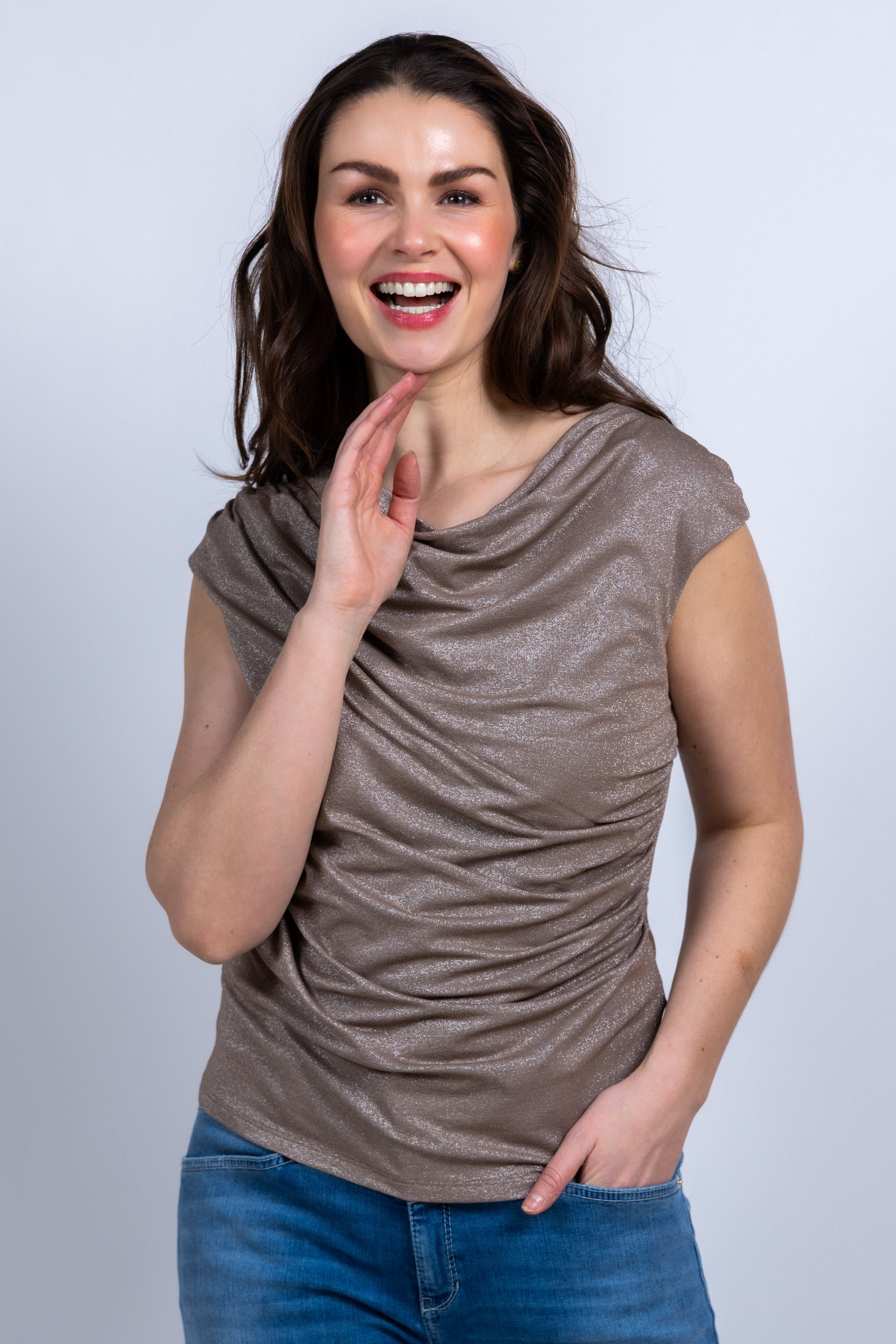 Top met plooien - Zand