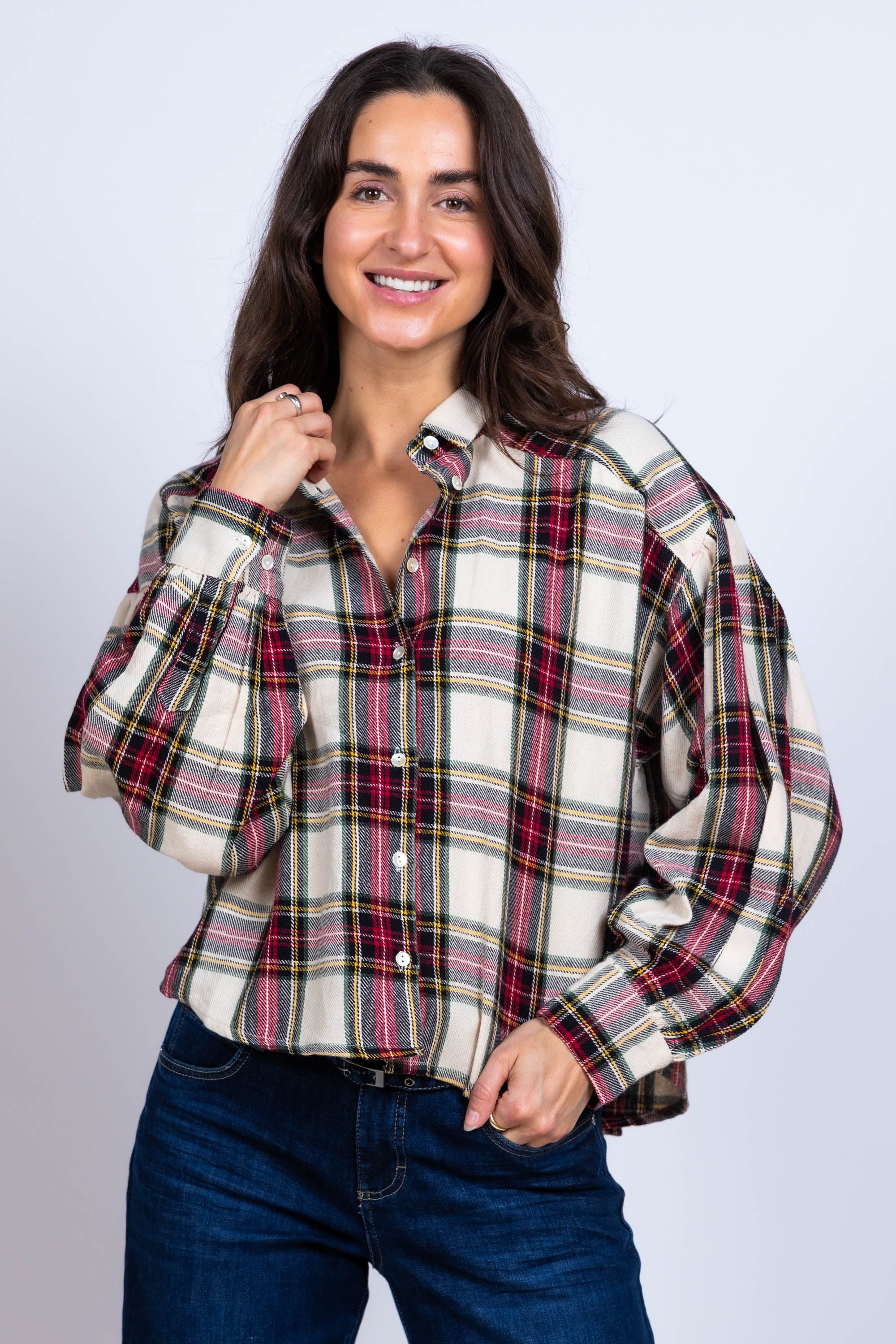 Blouse met ruiten - Ecru