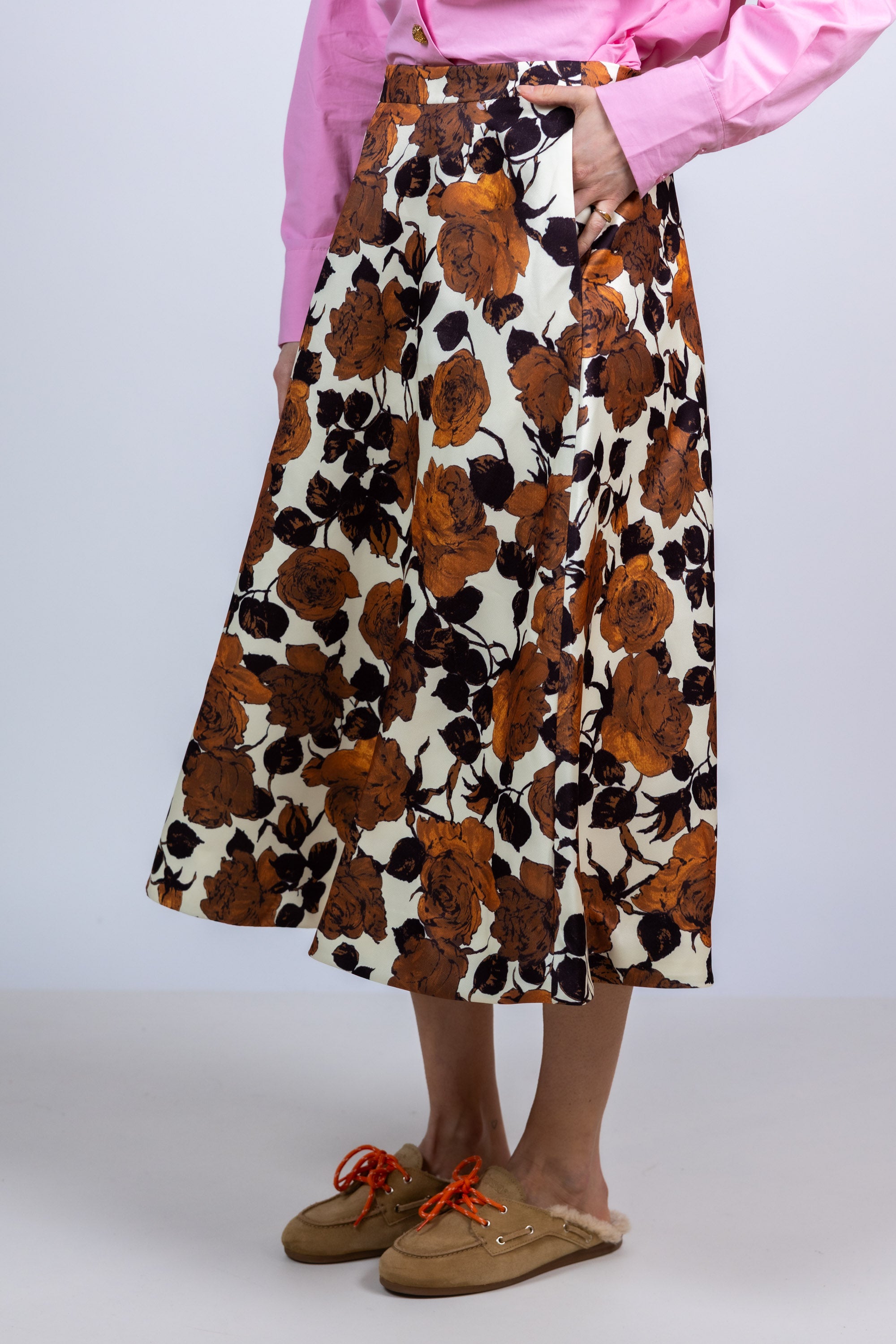 Rok met bloemenprint - Ecru