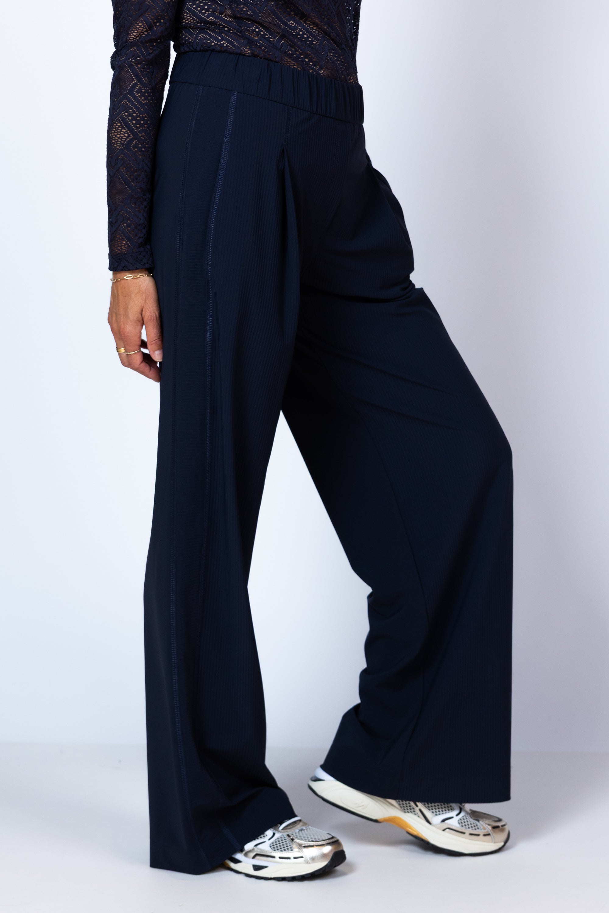 Wijde broek met plooien - Marine