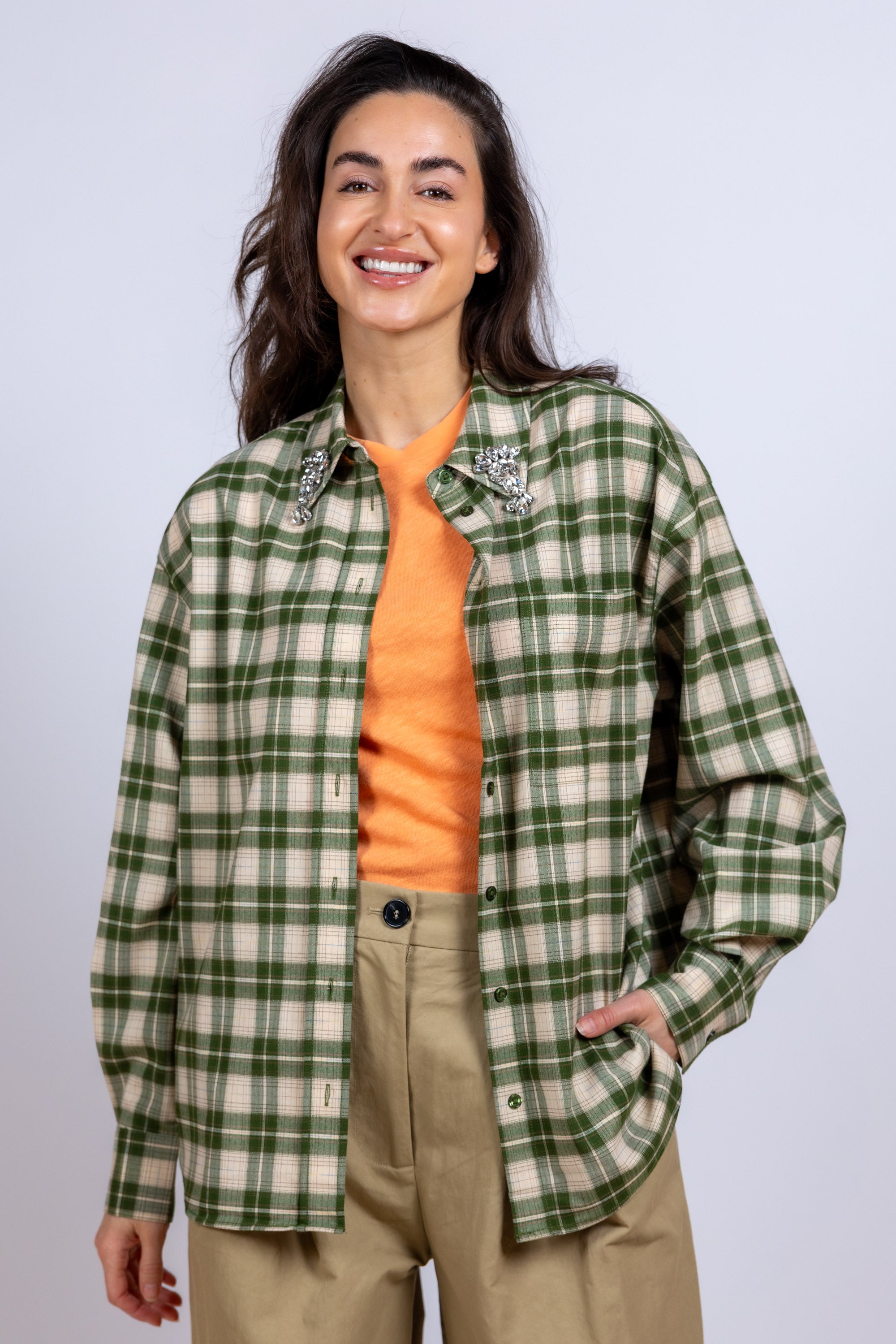 Blouse met ruitpatroon - Olijfgroen