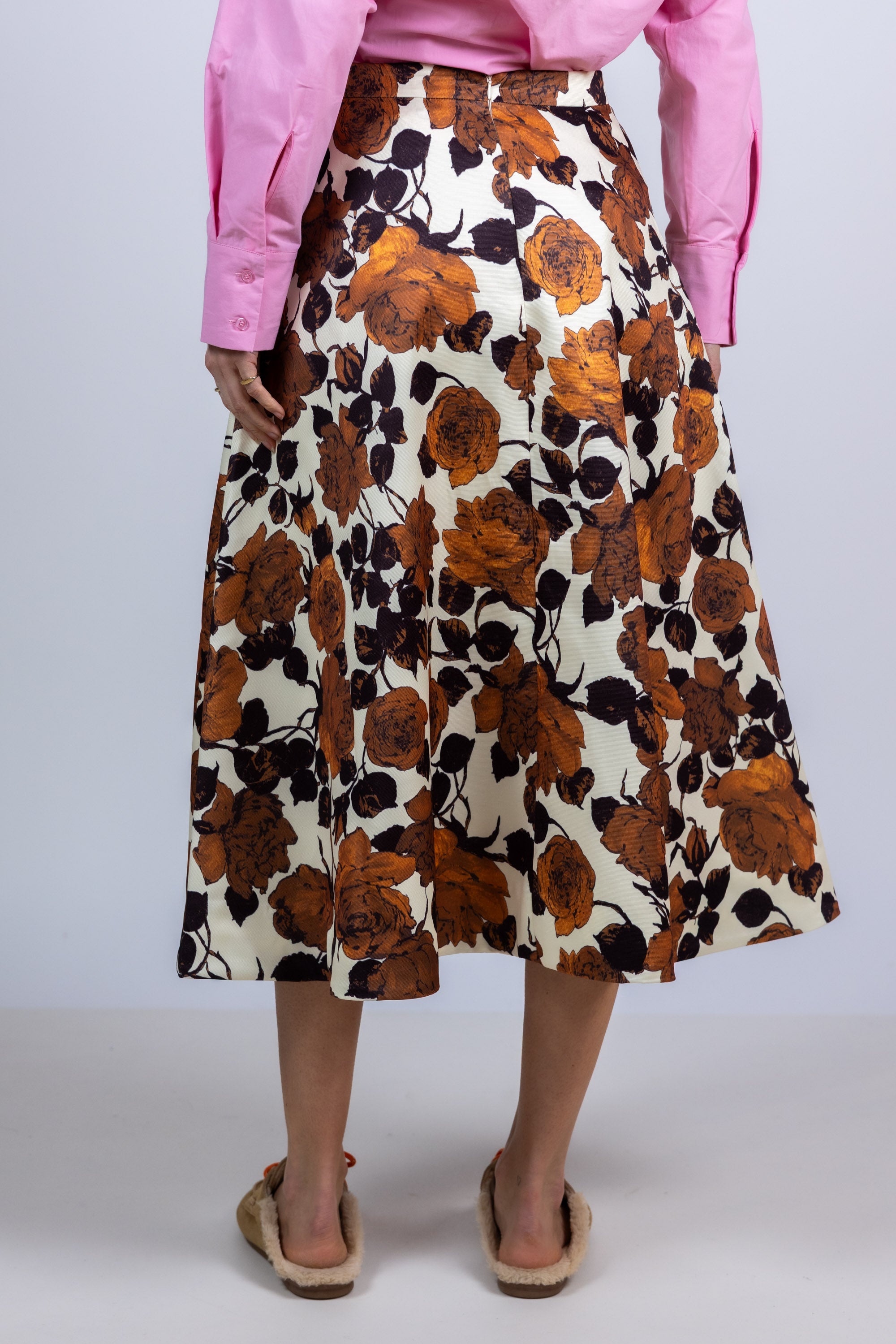 Rok met bloemenprint - Ecru