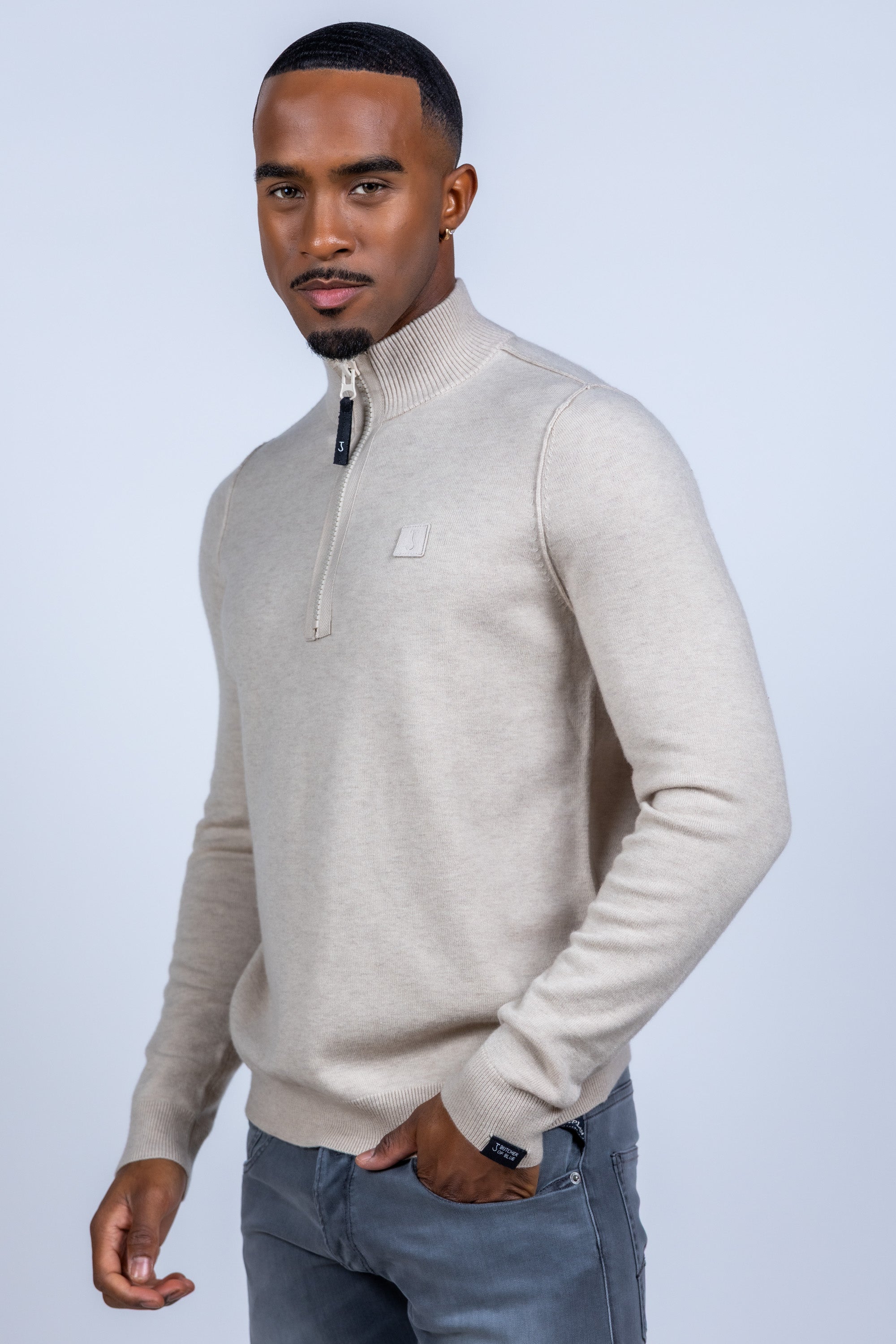 Trui met halve rits - Beige