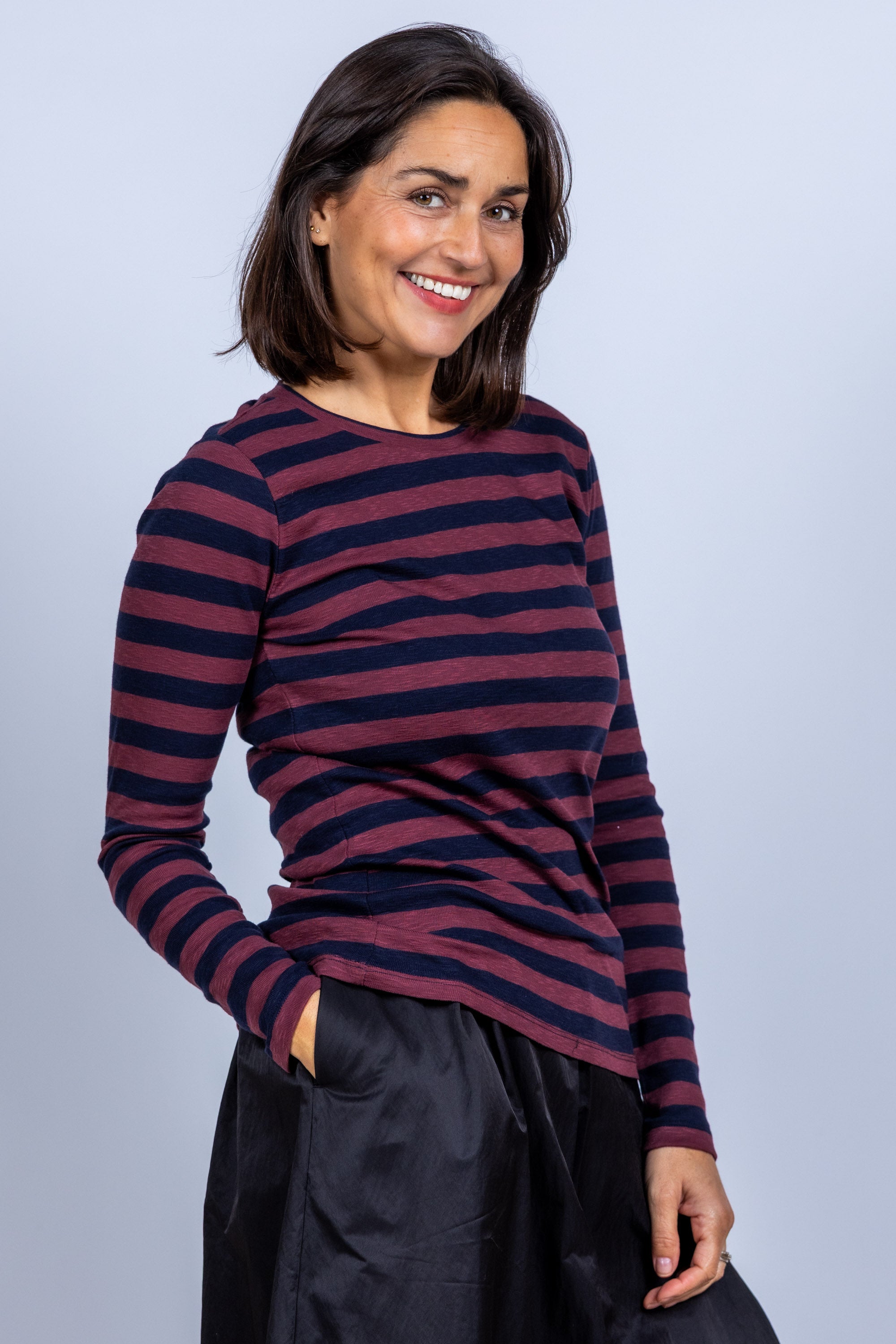 T-shirt met strepen - Donkerbordeaux