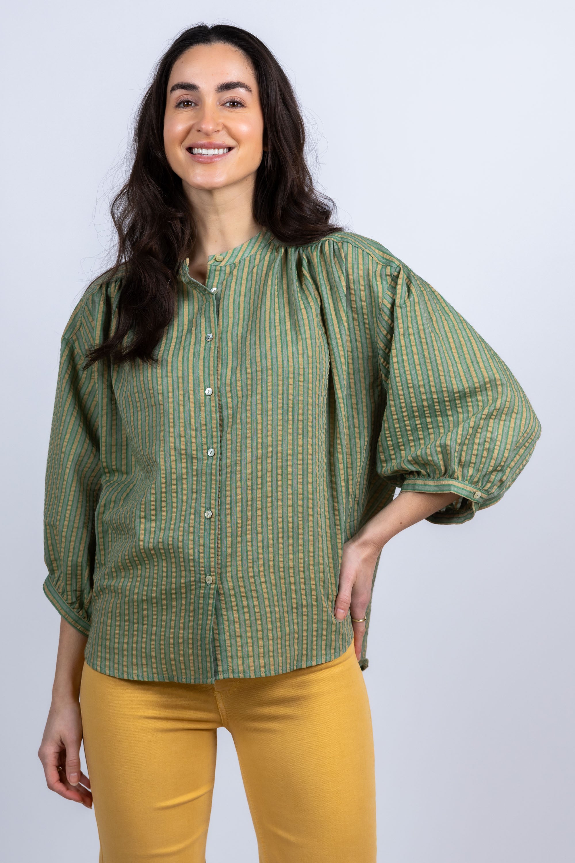 Blouse met strepen - Olijfgroen