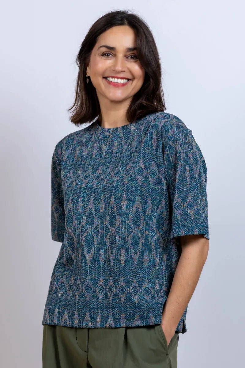 MOMONI MOMONI IORA MO23 T-shirt met patroon - Petrol