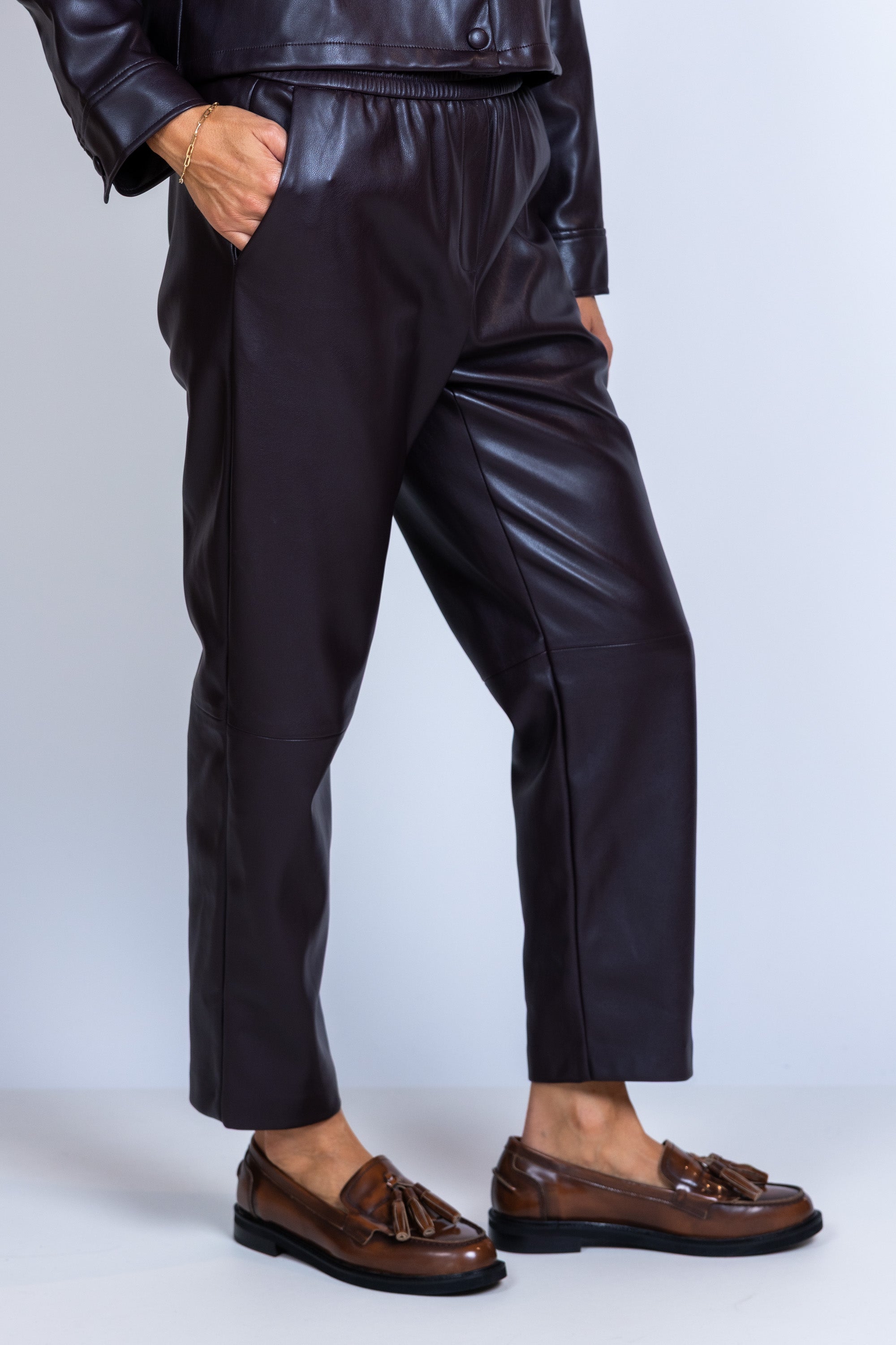 Broek met elastische taille - Bruin