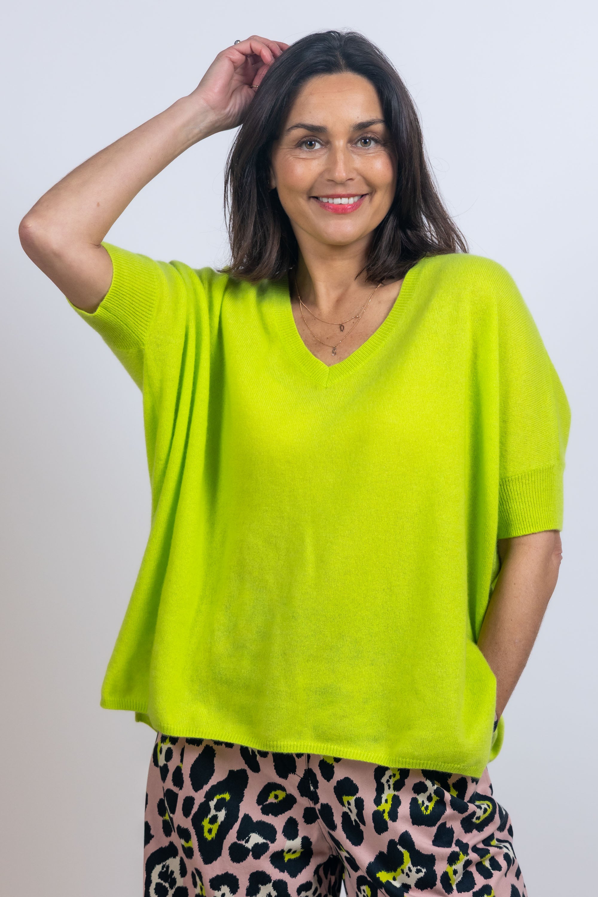 Trui met V-hals - Lime