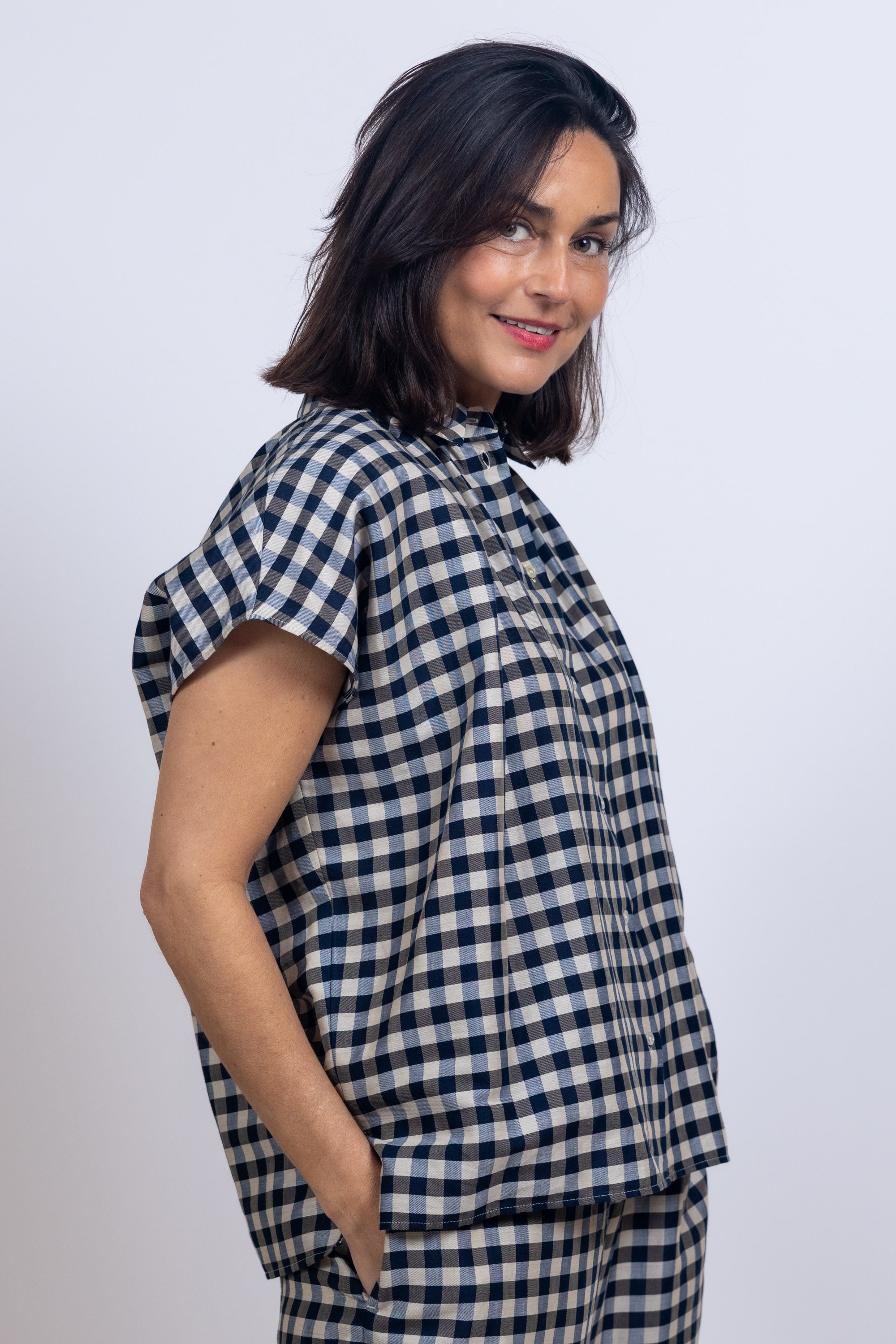 Blouse met ruitpatroon - Marine