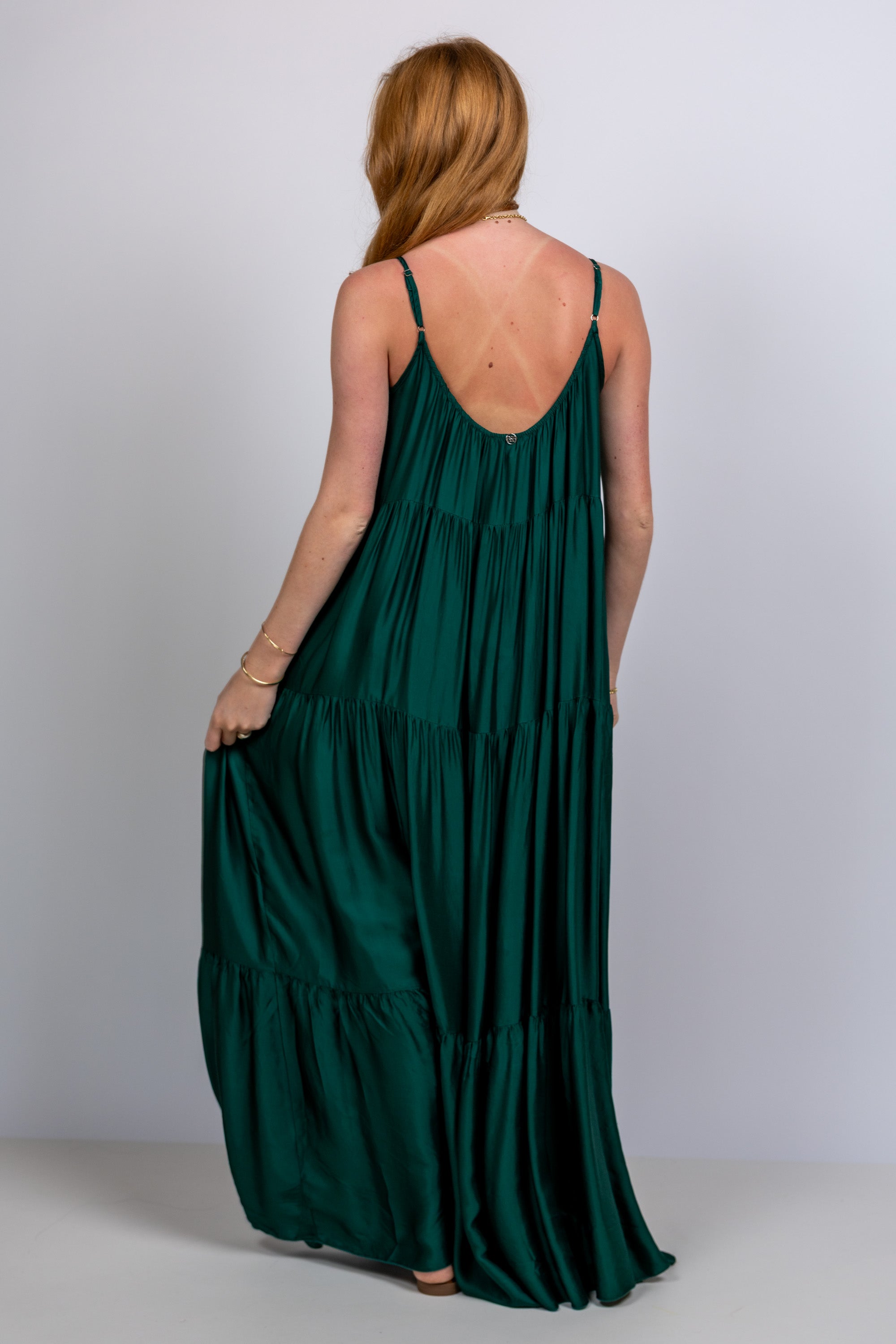 Maxi jurk met bandjes - Flessegroen