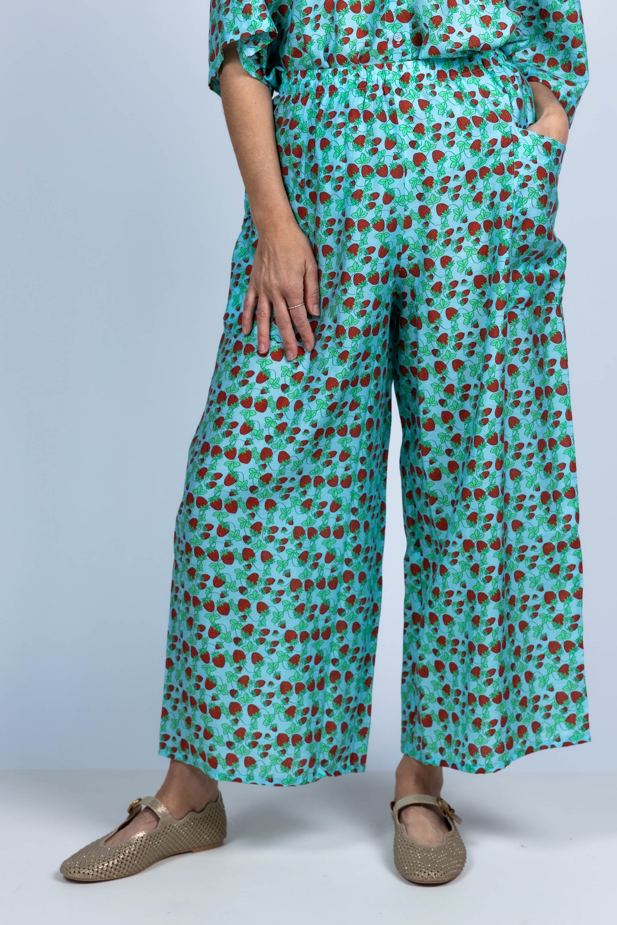 Wijde broek met print - Bleu