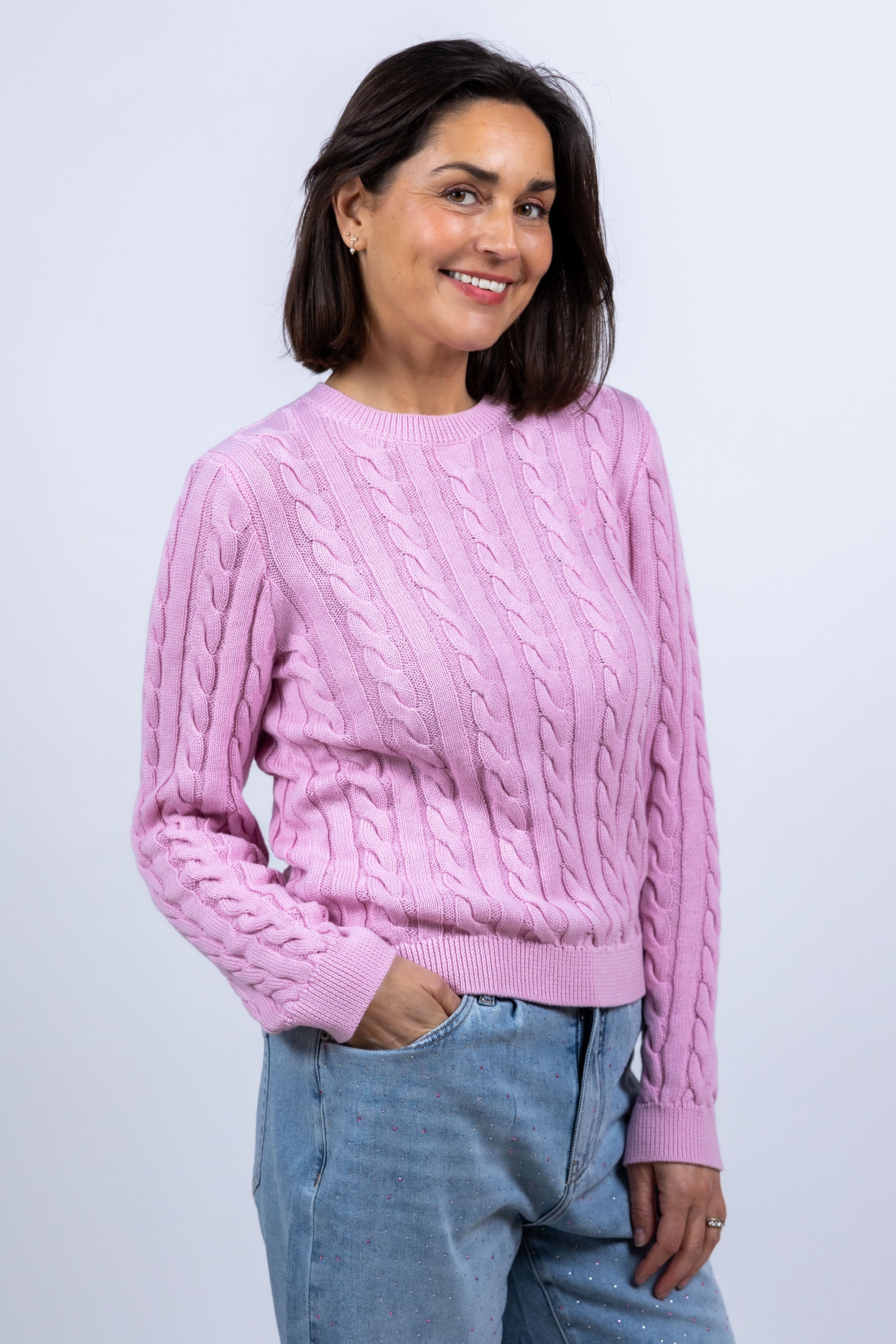 Trui met kabelpatroon - Roze