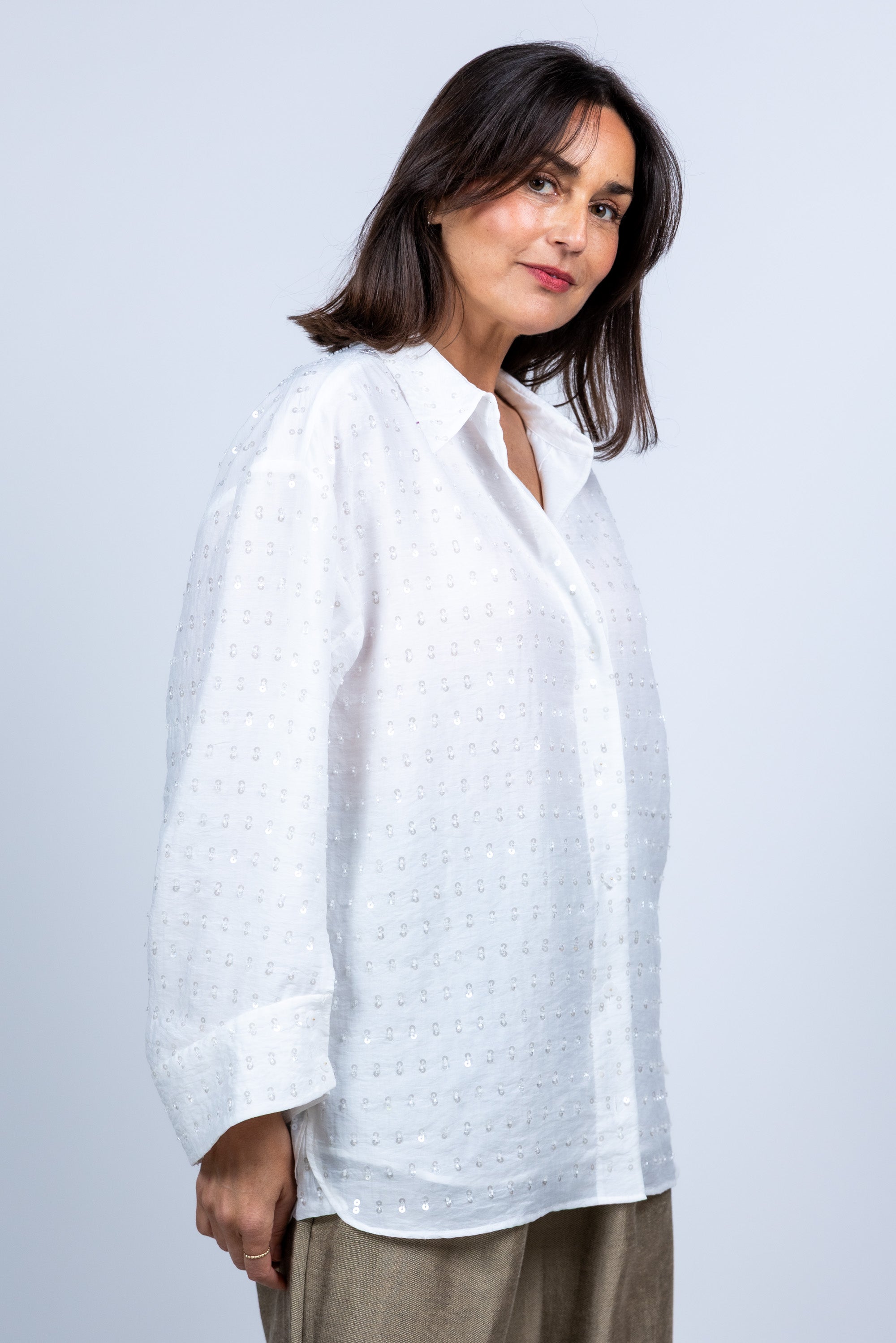Blouse met pailletten - Wit