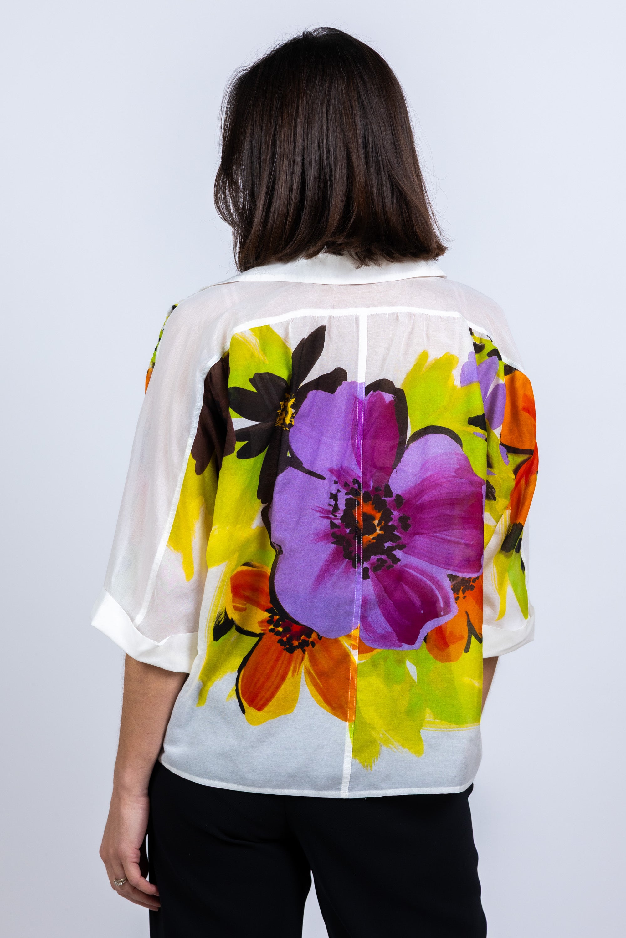 Blouse met bloemenprint - Ecru