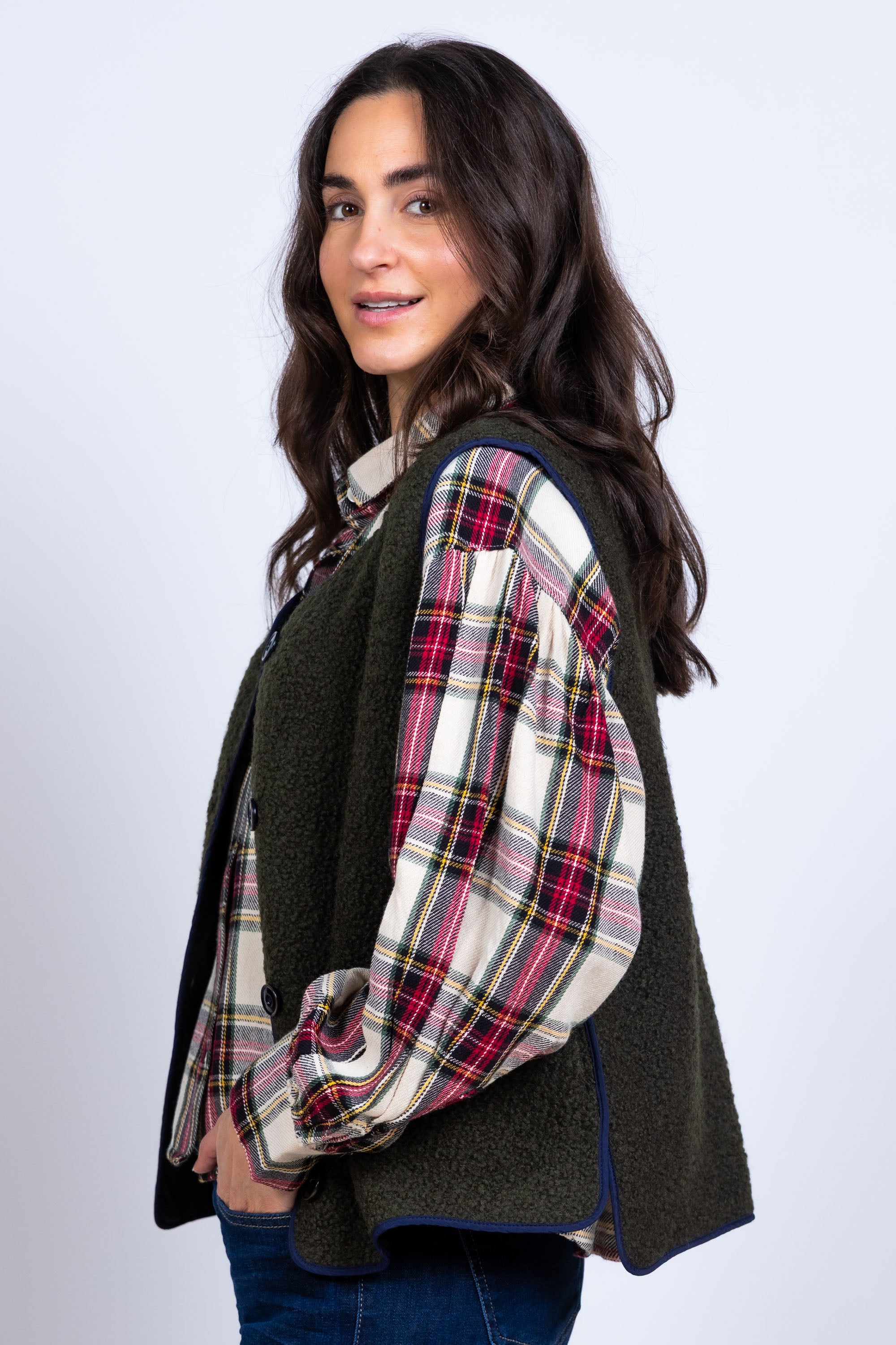 Gilet met knopen - Olijfgroen