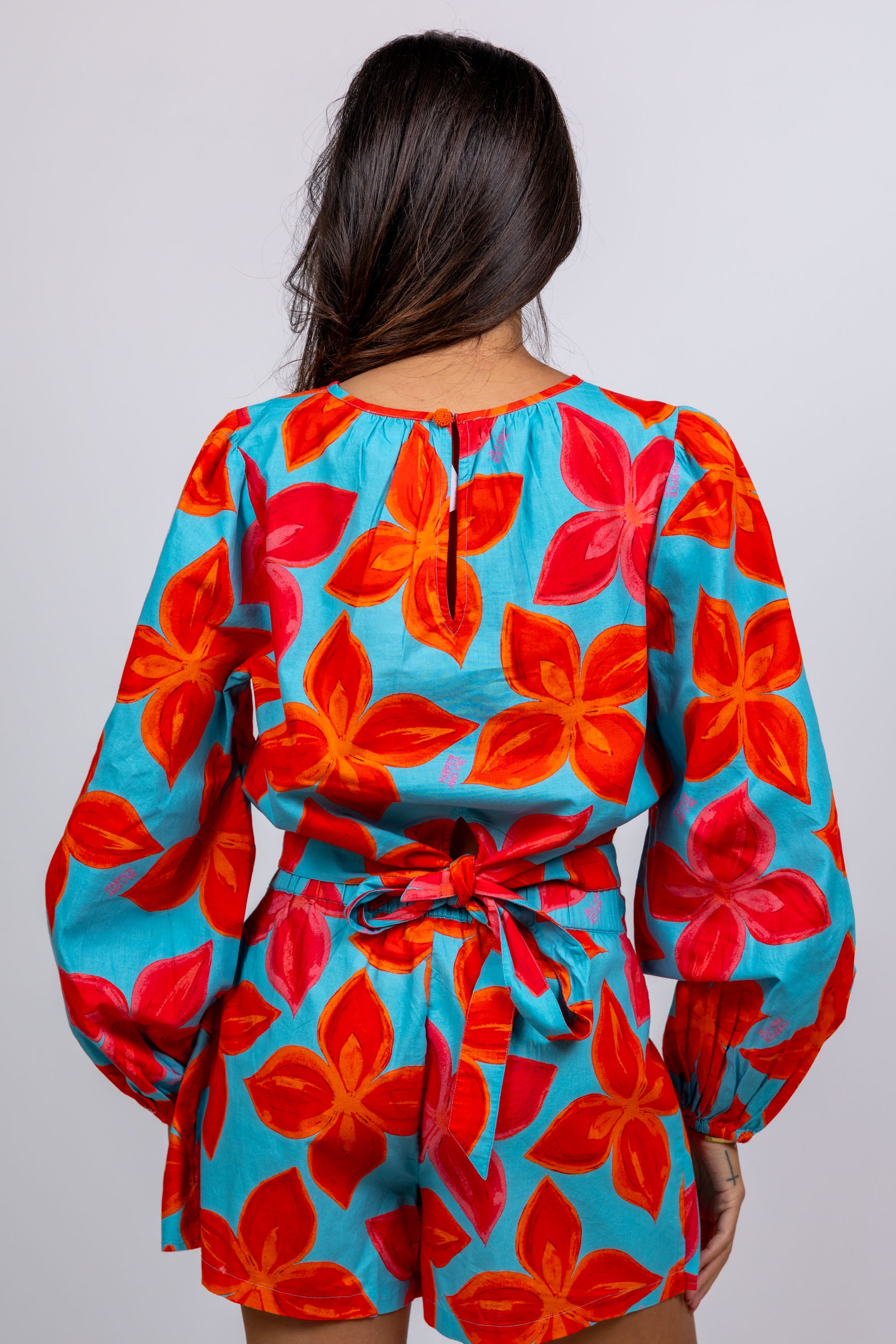 Blouse met bloemenprint - Aqua