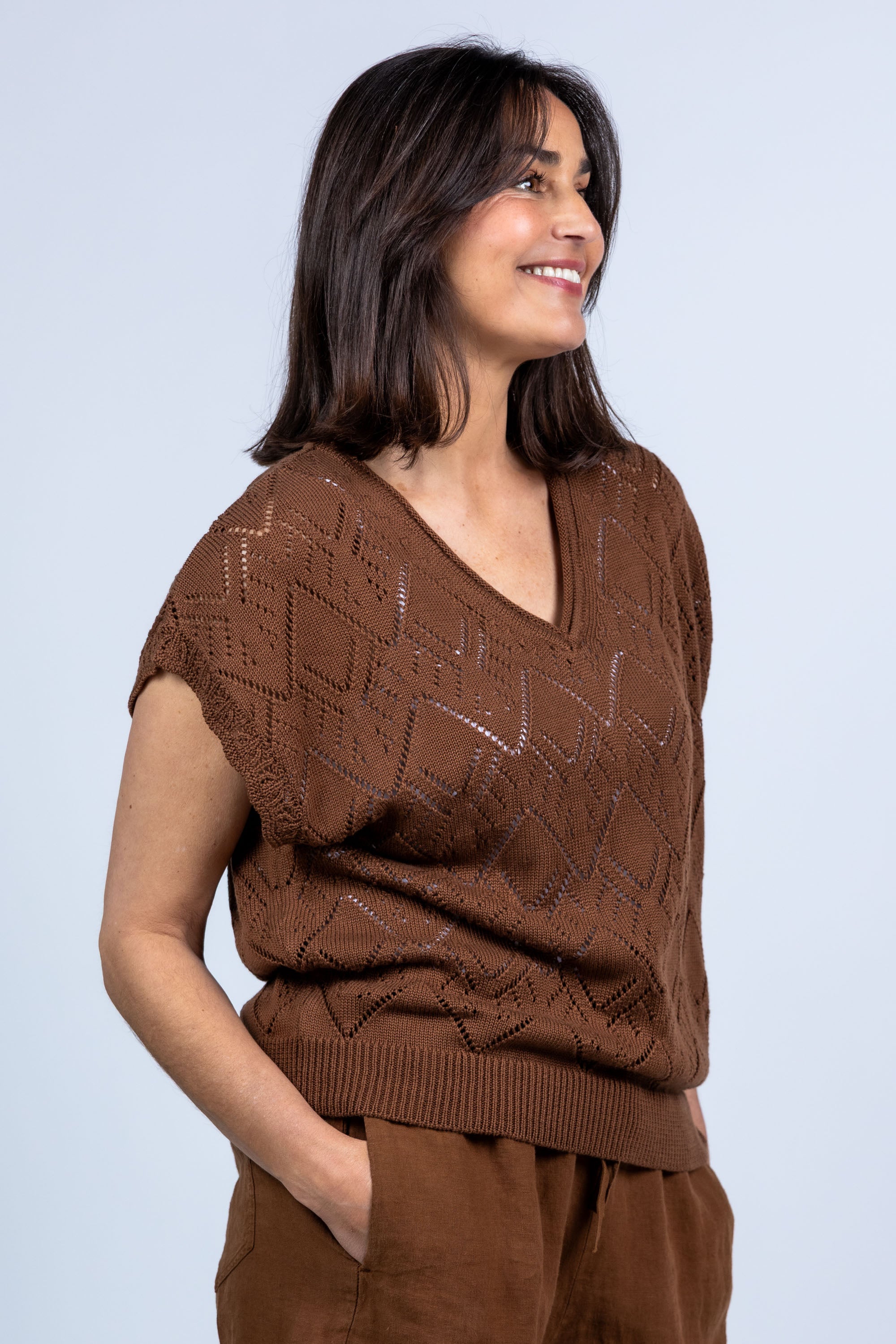 Trui met patroon - Cognac