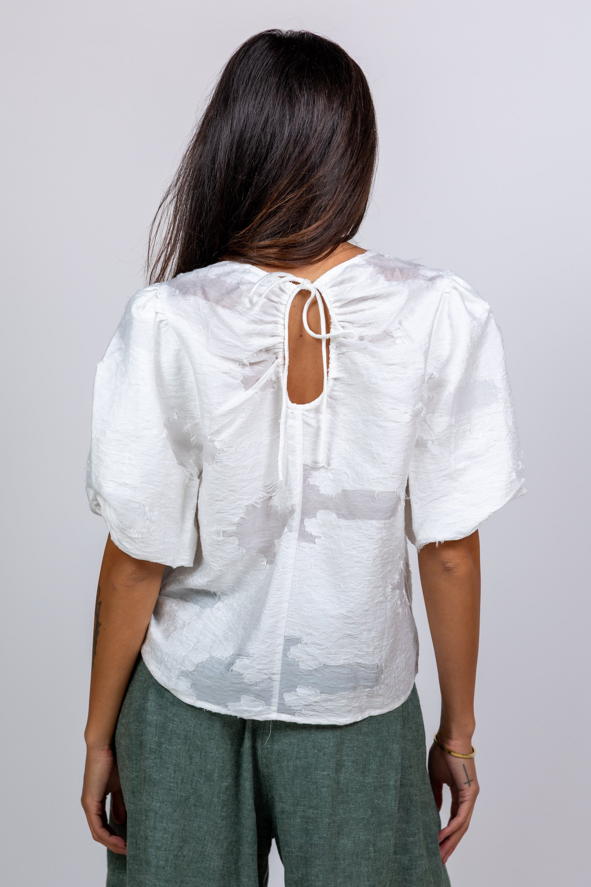 Blouse met pofmouwen - Ecru