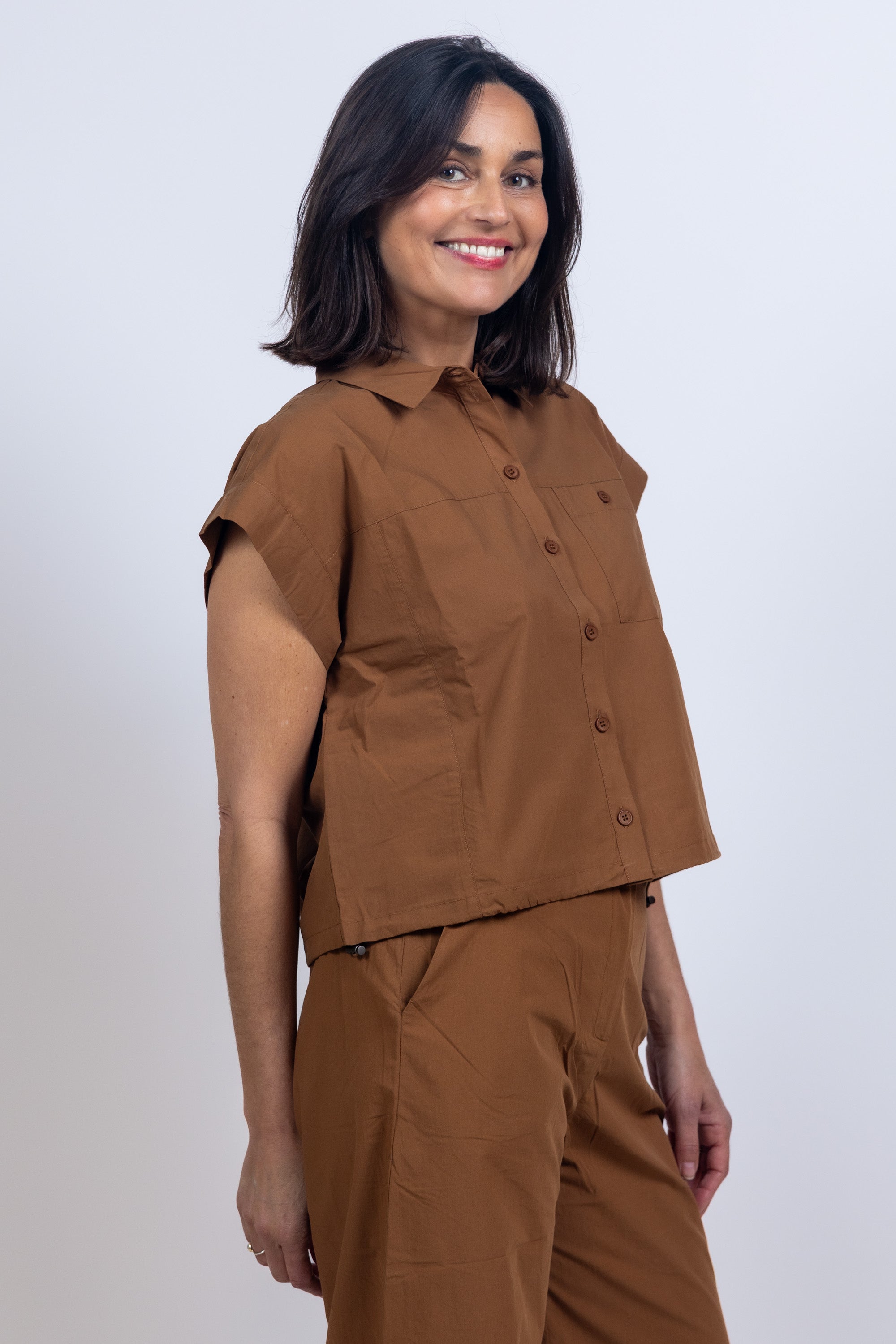 Blouse met knopen - Cognac